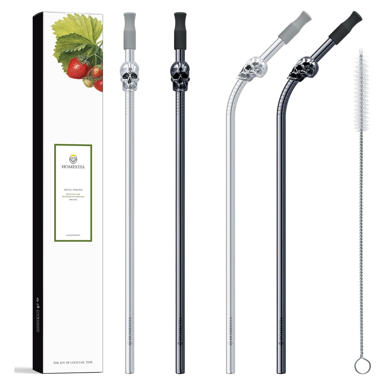 Popotes de Acero Inoxidable Homestia Set de 4 Calaveras 26.67 cm