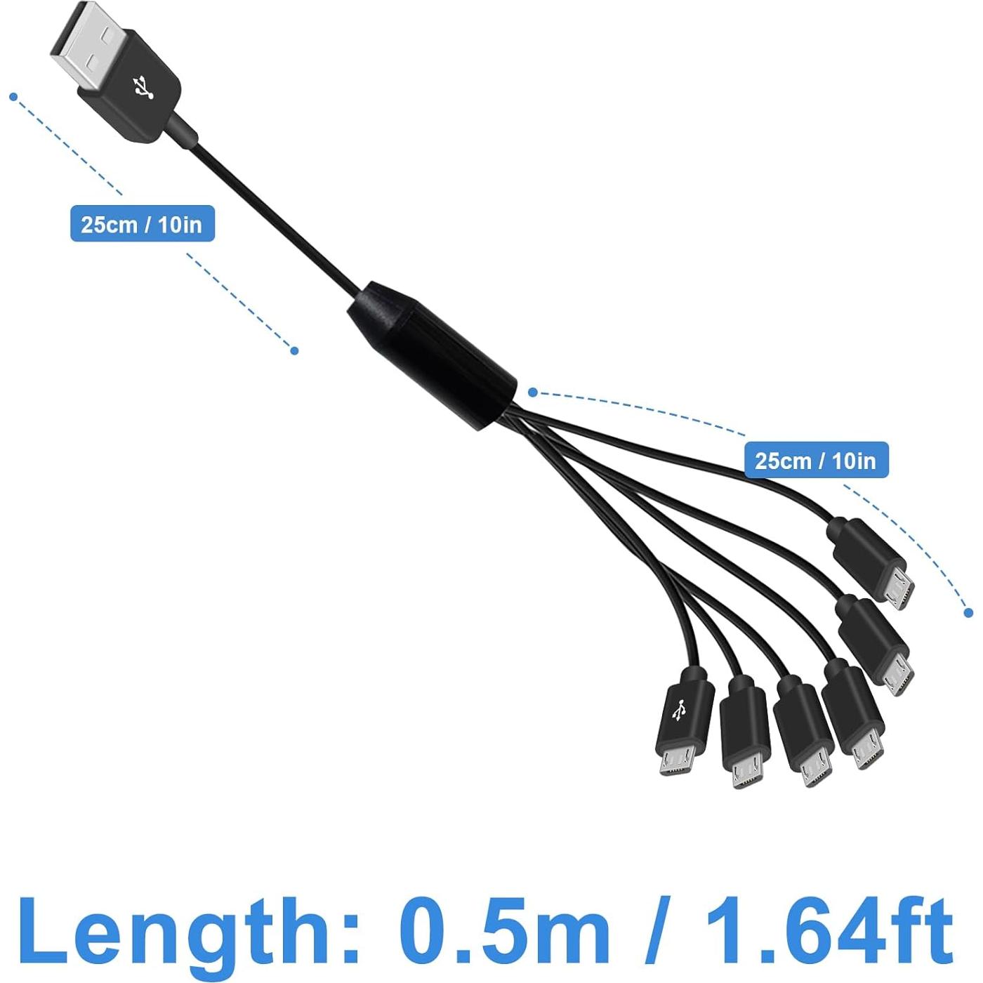 Cable Divisor Micro USB Poyiccot 6 en 1 0.46m Carga Rápida 3A