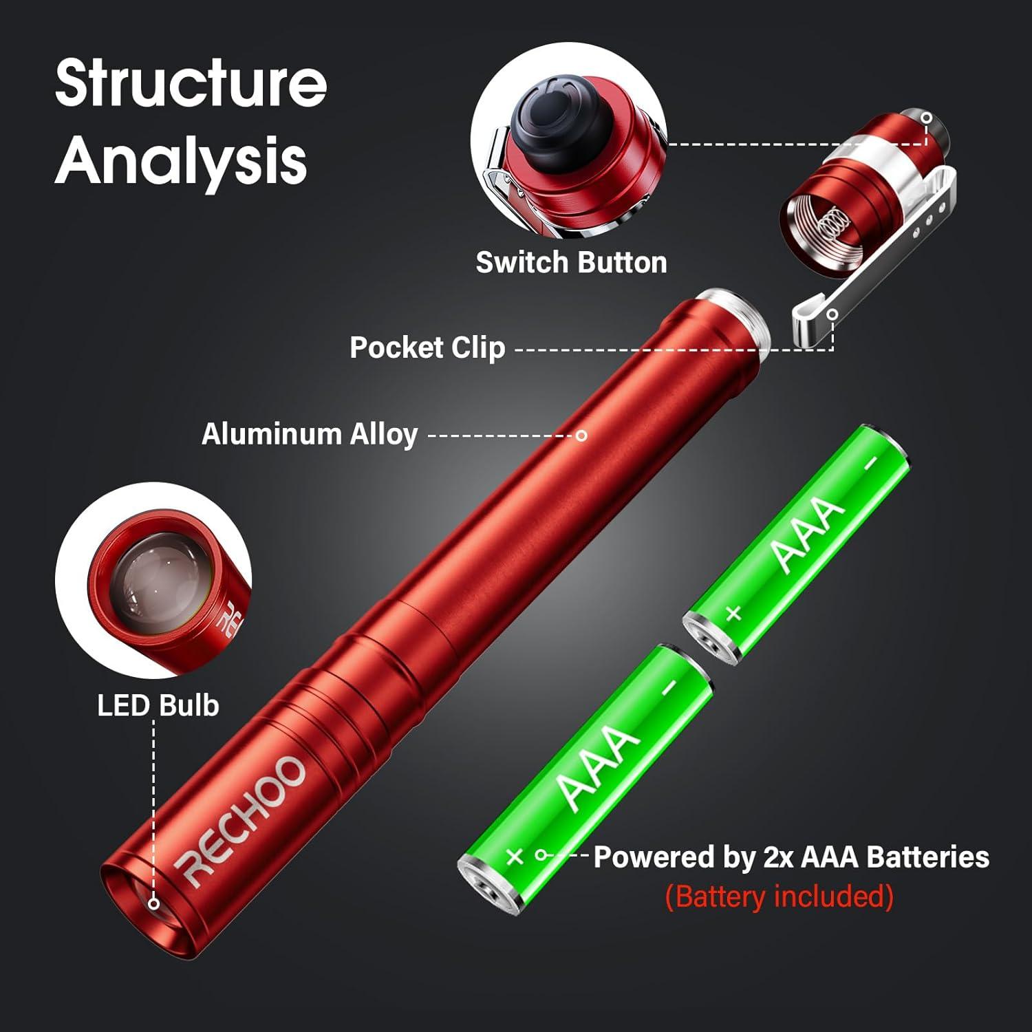Linterna LED de Bolígrafos RECHOO 4 Pack Roja Impermeable