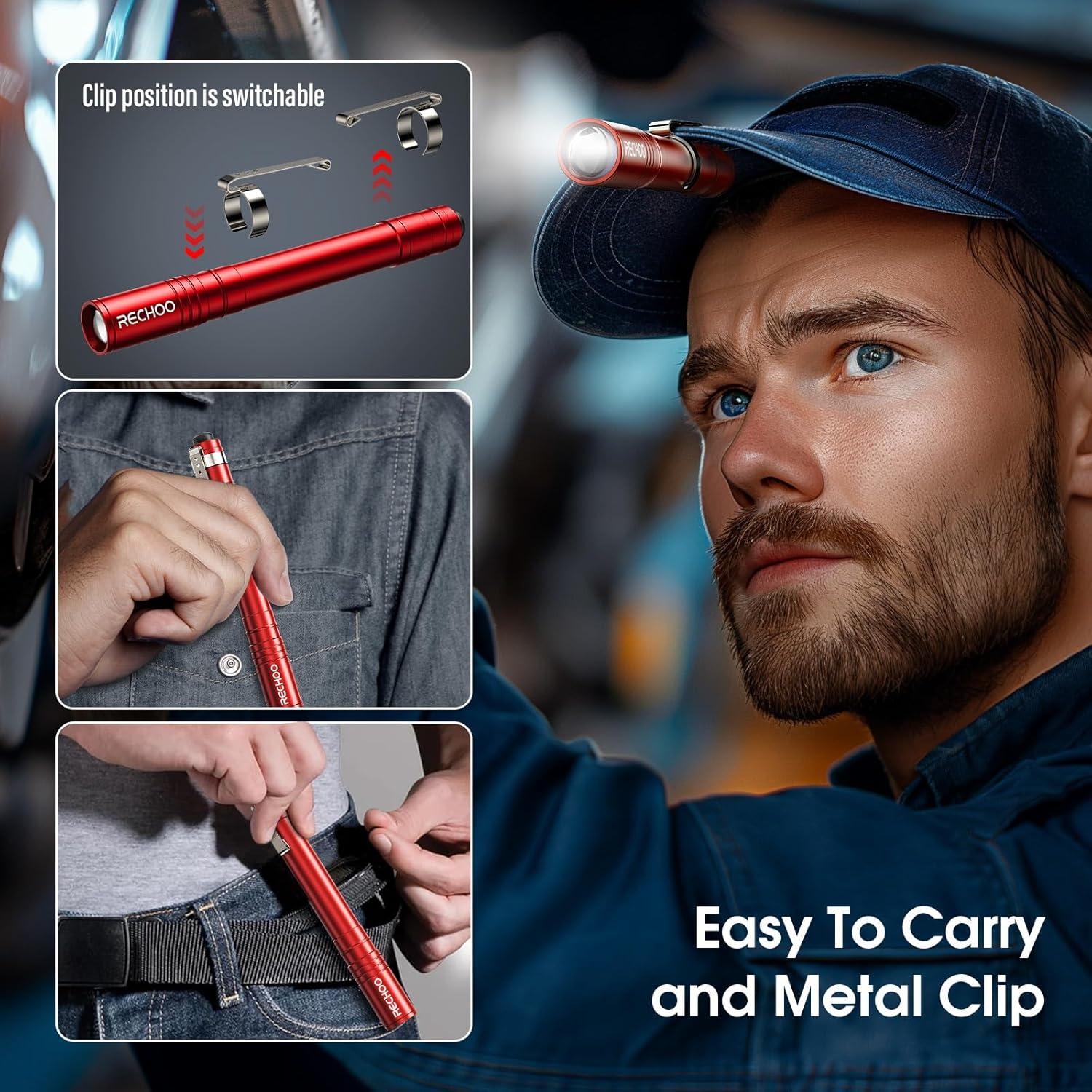 Linterna LED de Bolígrafos RECHOO 4 Pack Roja Impermeable