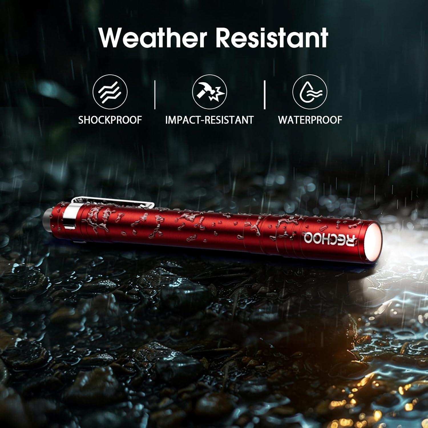 Linterna LED de Bolígrafos RECHOO 4 Pack Roja Impermeable