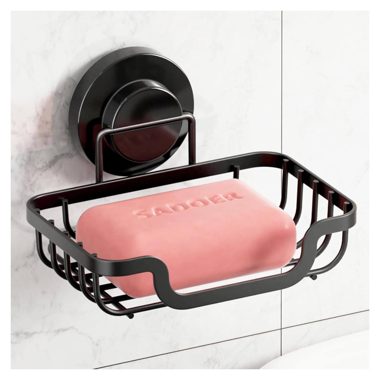 Soporte de Jabón TAILI con Ventosa Negro, Autodrenante, 1 Nivel