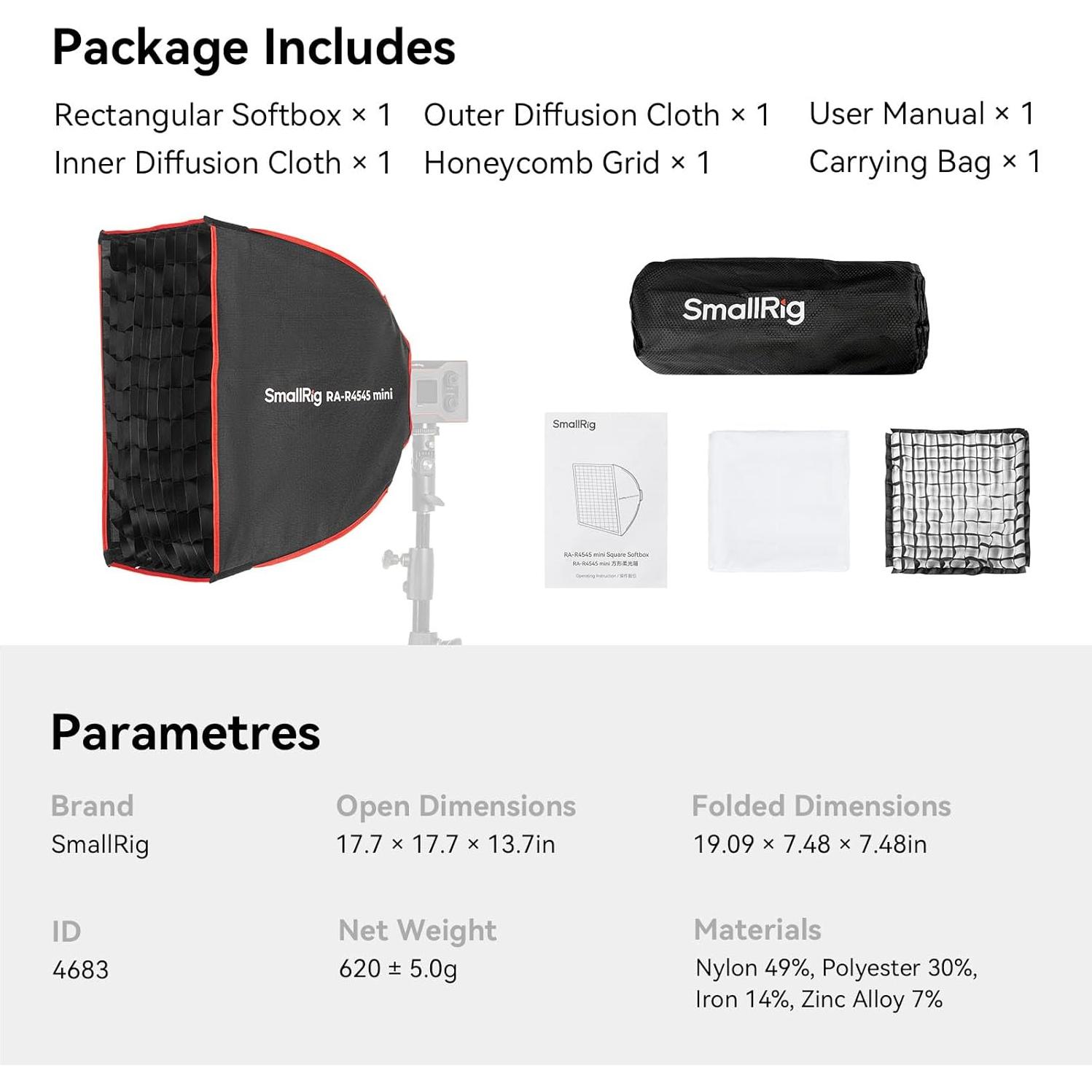 Softbox Rectangular SmallRig RA-R4545 45x45 cm para Luz COB
