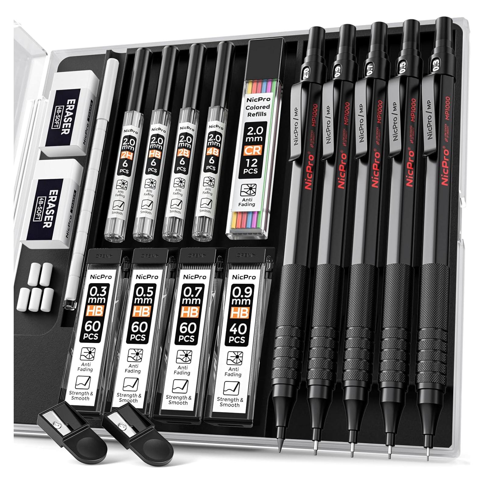 Juego de Lápices Mecánicos Nicpro 5PCS 0.3-2.0mm Metal