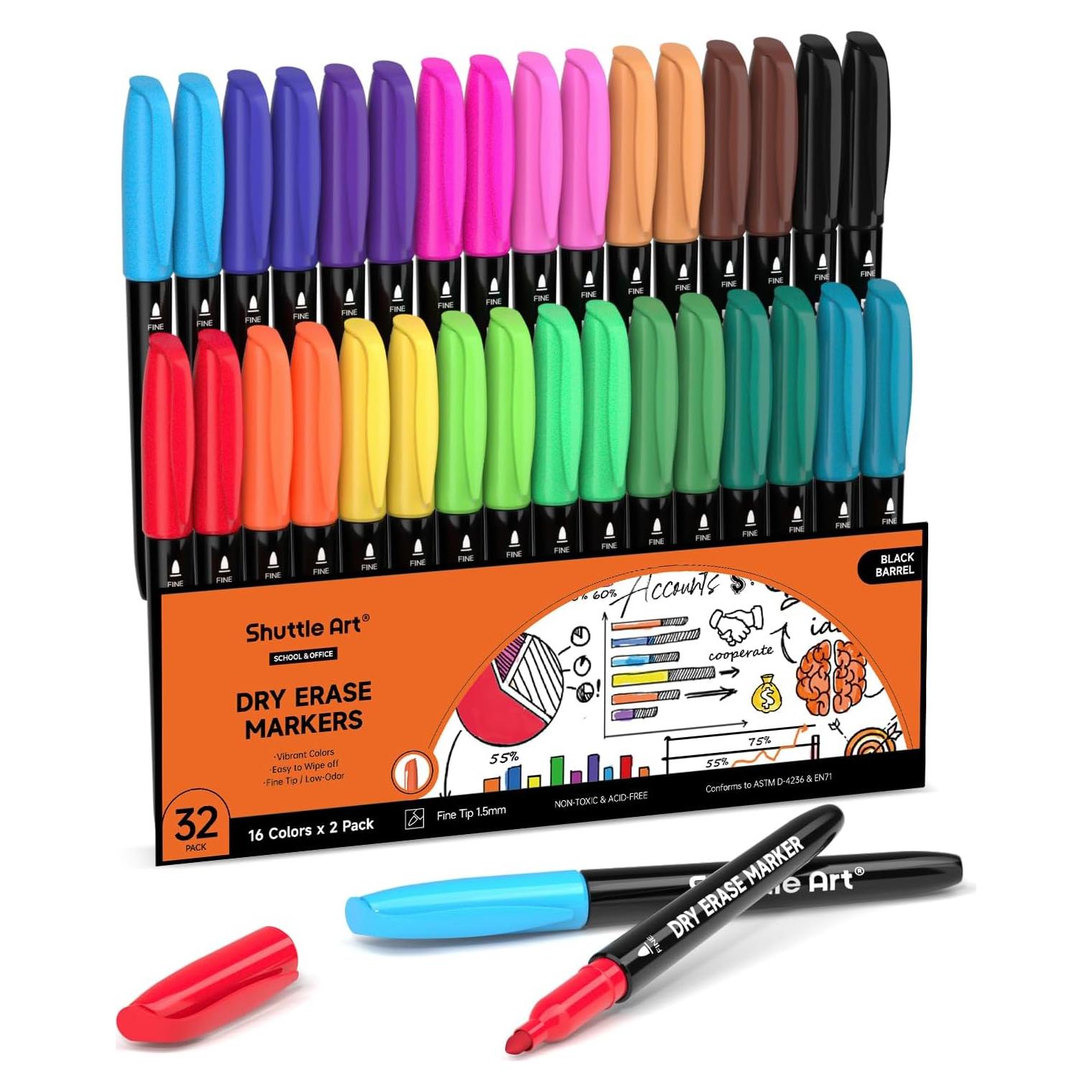 Marcadores de Pizarra Blanca Shuttle Art, Paquete de 32, Punta Fina