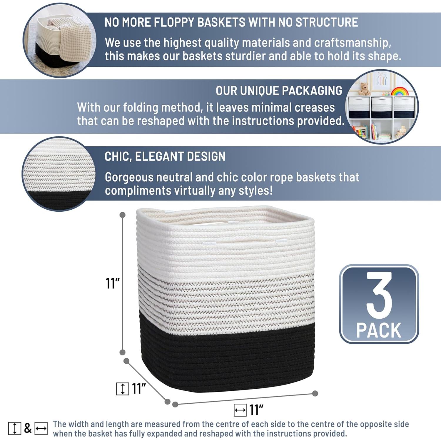 Cestas de Almacenamiento NaturalCozy 28x28x28 cm Paquete de 3