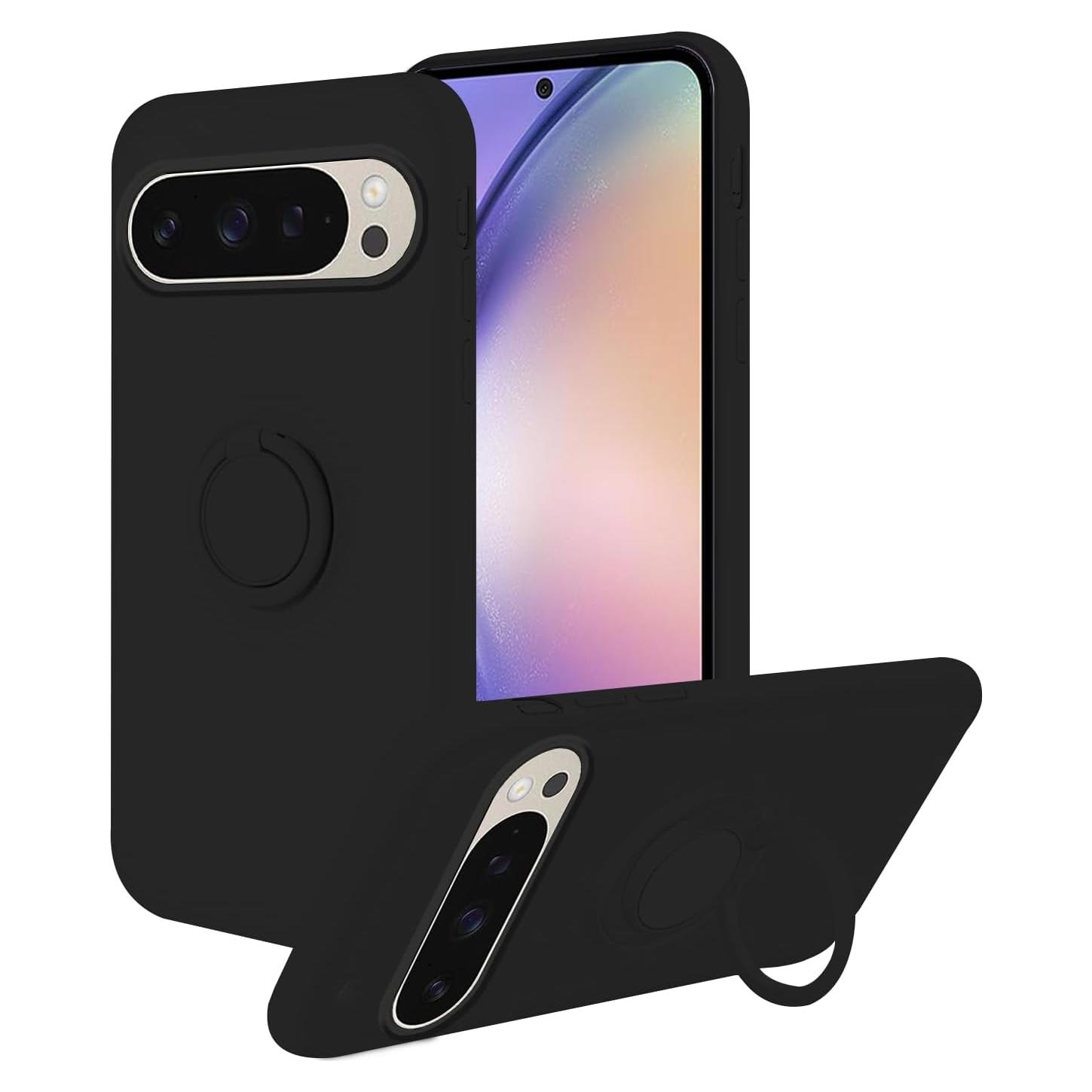 Funda de Silicona con Soporte Magnético para Google Pixel 9 Pro - Negro