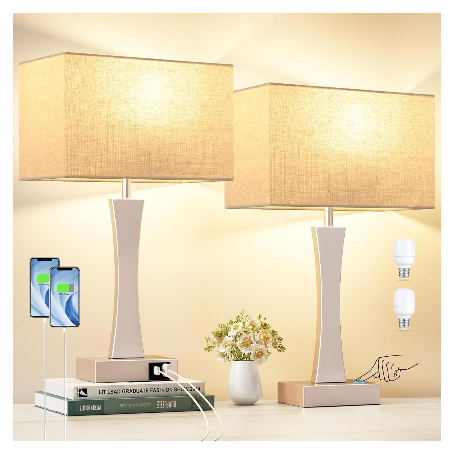 Juego de 2 Lámparas de Mesa Táctiles Seealle con USB C+A