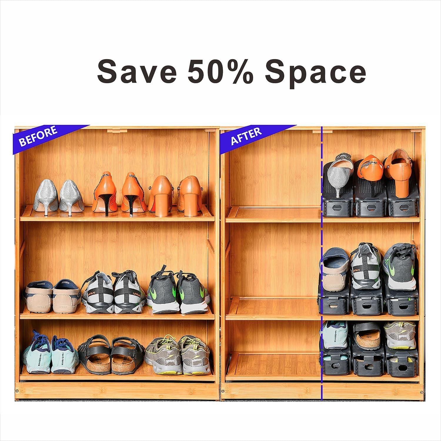 Organizador de Zapatos Yashong 24PCS Apilable Negro Ajustable