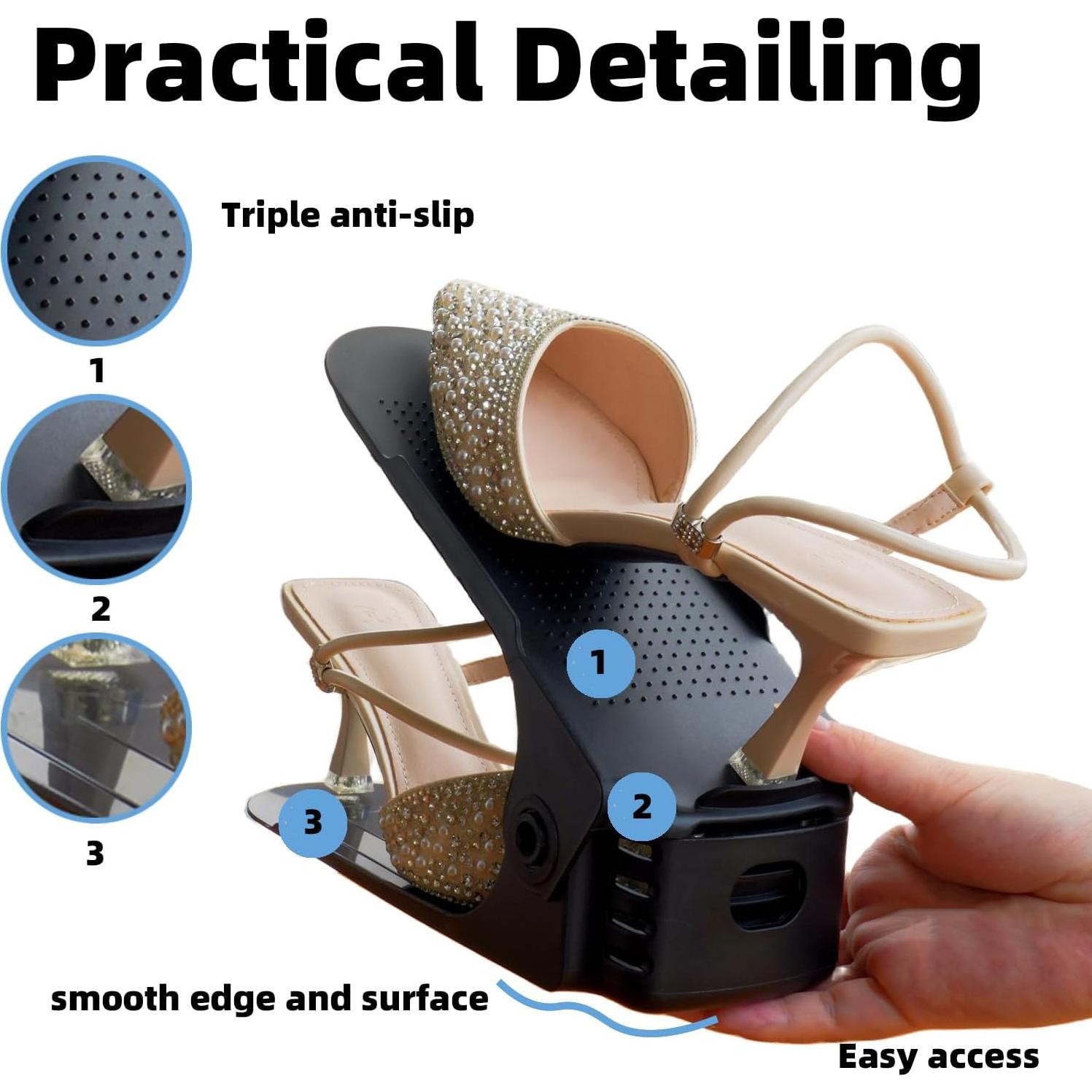 Organizador de Zapatos Yashong 24PCS Apilable Negro Ajustable