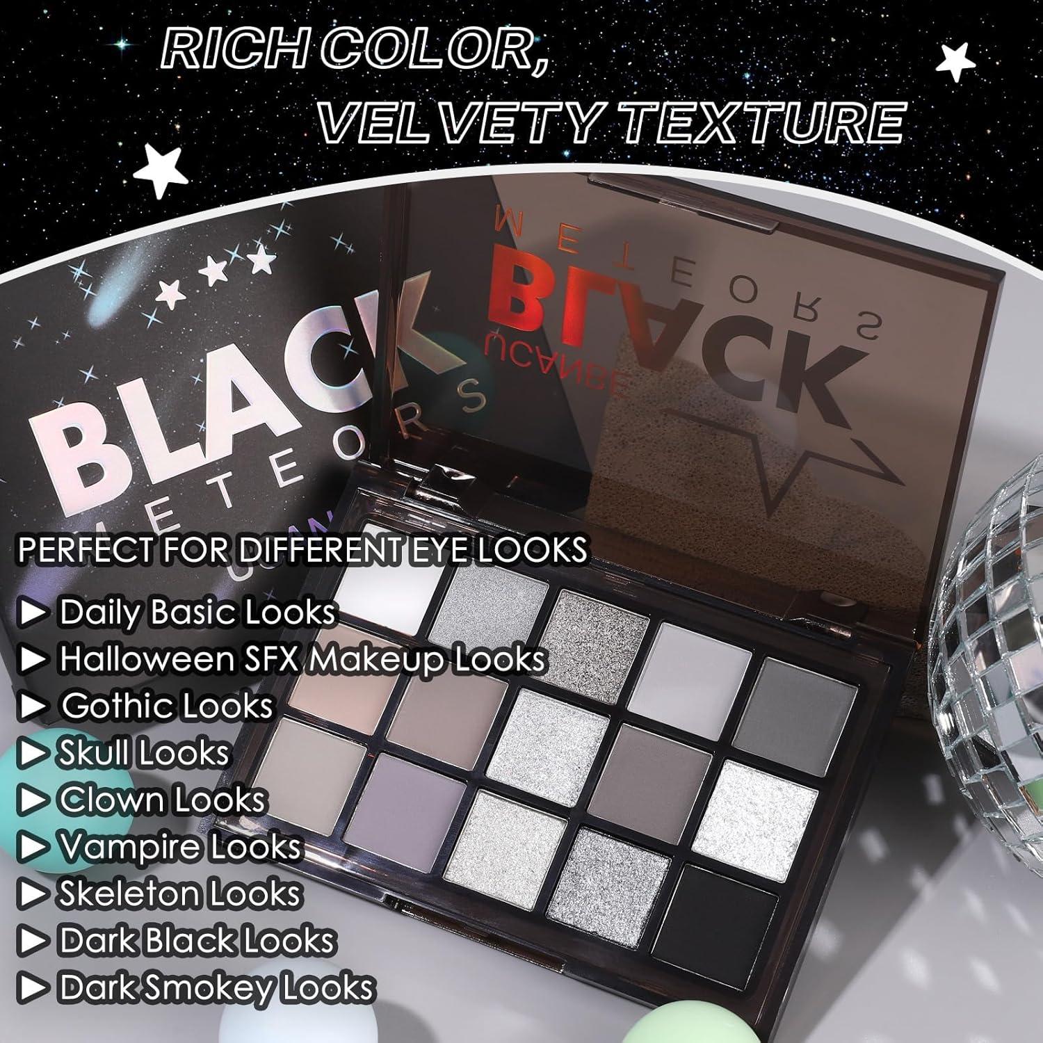 Paleta de Sombras UCANBE Meteoros Negros 15 Colores Mate y Brillantes