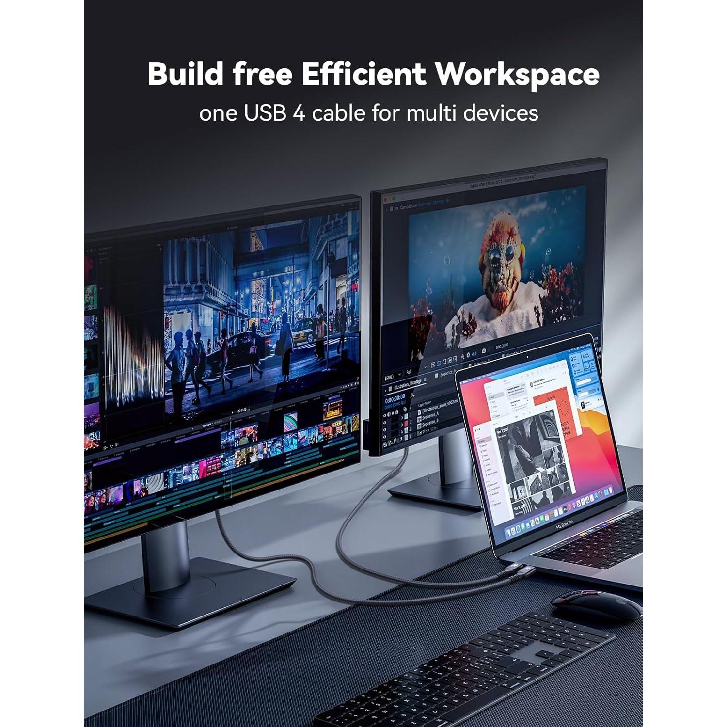 Cable USB 4 Thunderbolt 4 0.5m 80Gbps Carga Rápida 240W