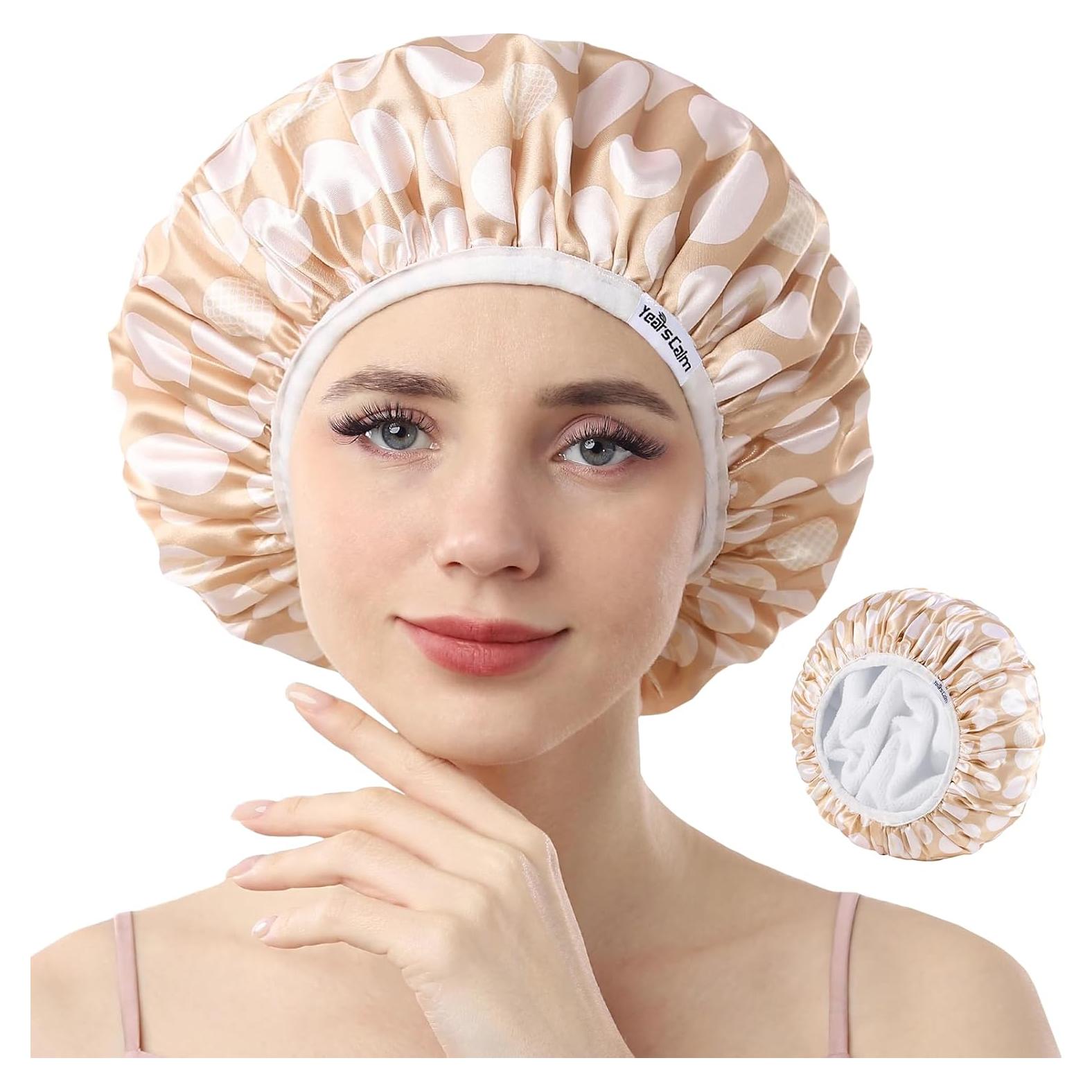 Gorro de Ducha Impermeable Años Calmados Beige Corazones