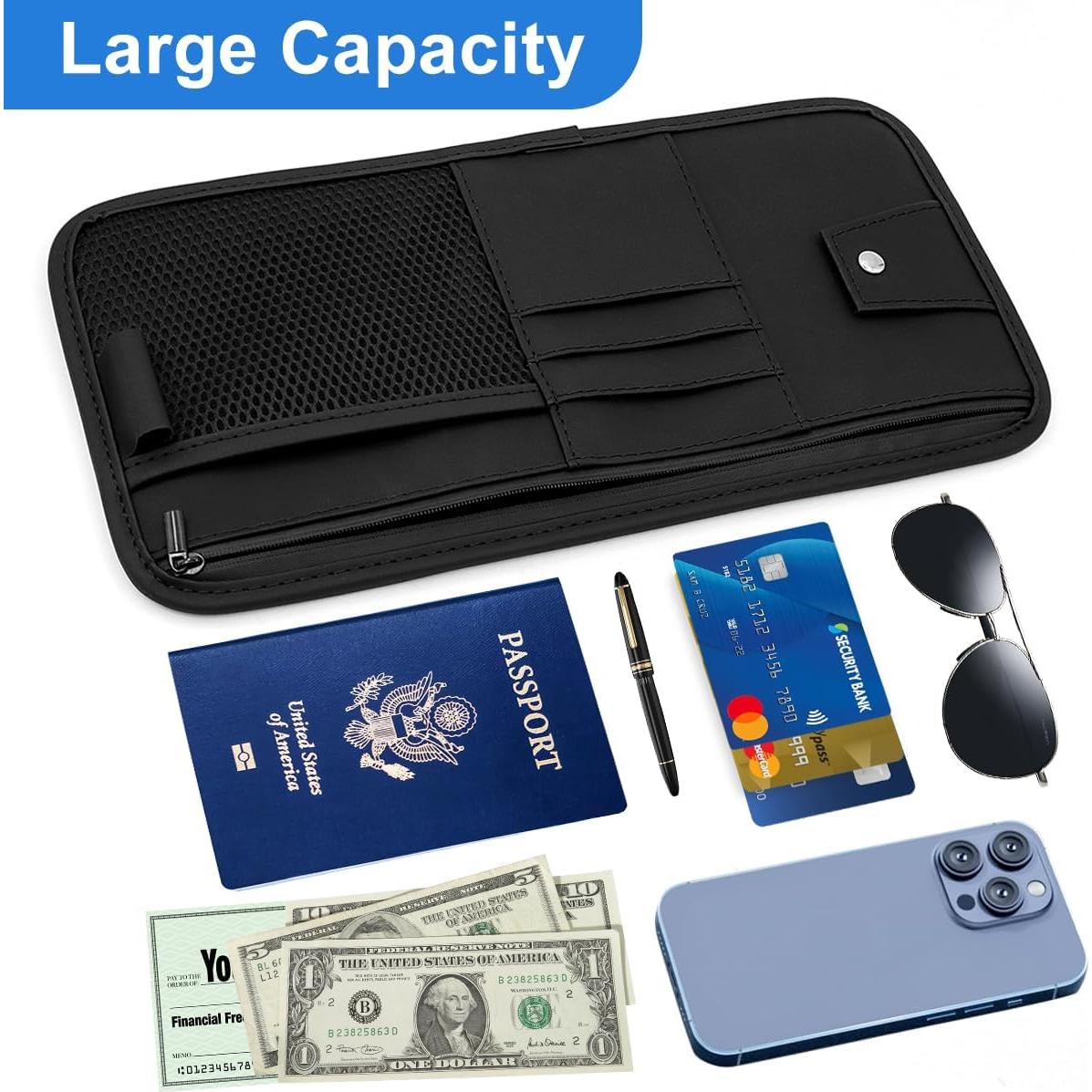 Organizador de Visera Solar HADEEONG Negro - Almacenamiento para Automóvil