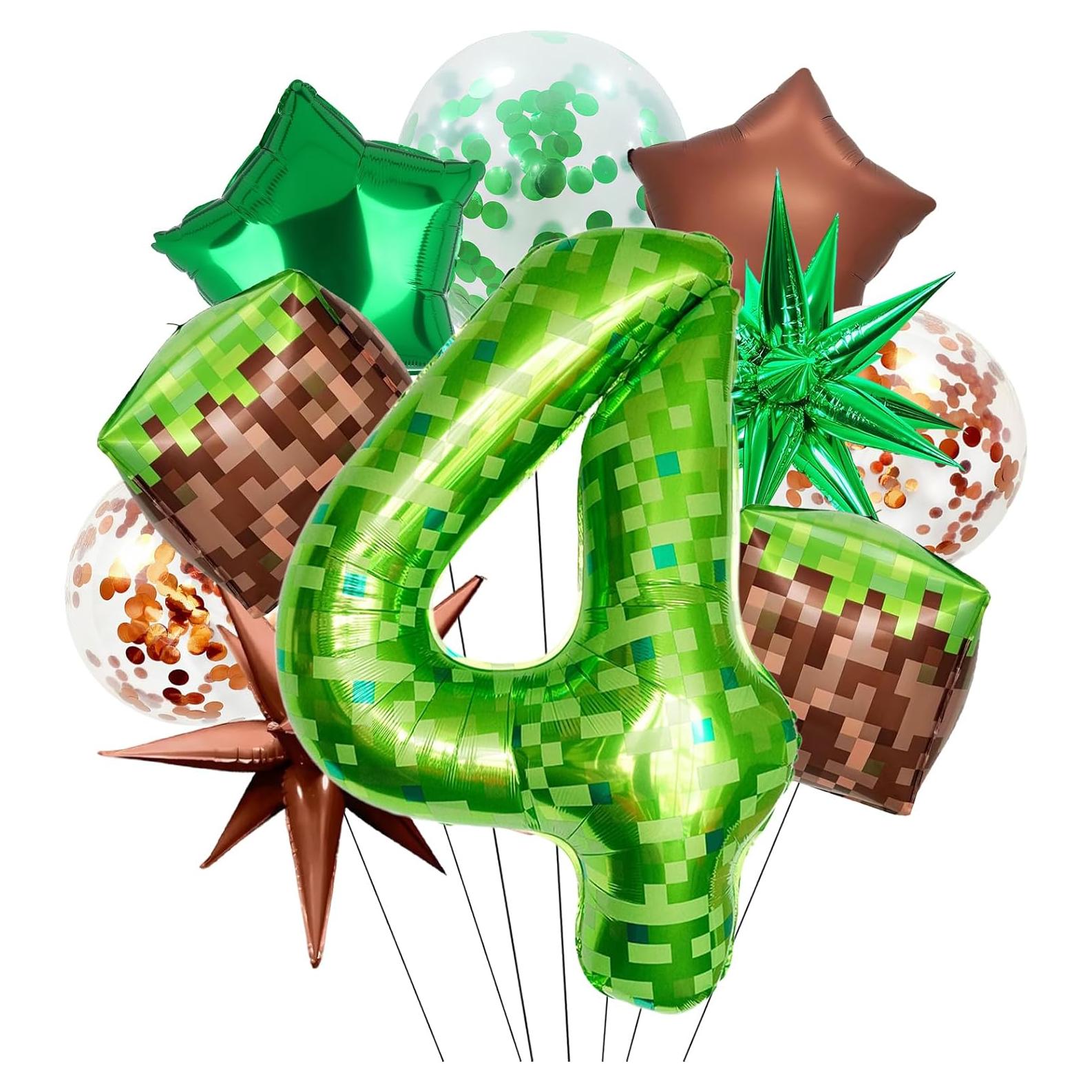 Set de Globos de Aluminio Pixel Minero 10 Pcs Verde y Marrón