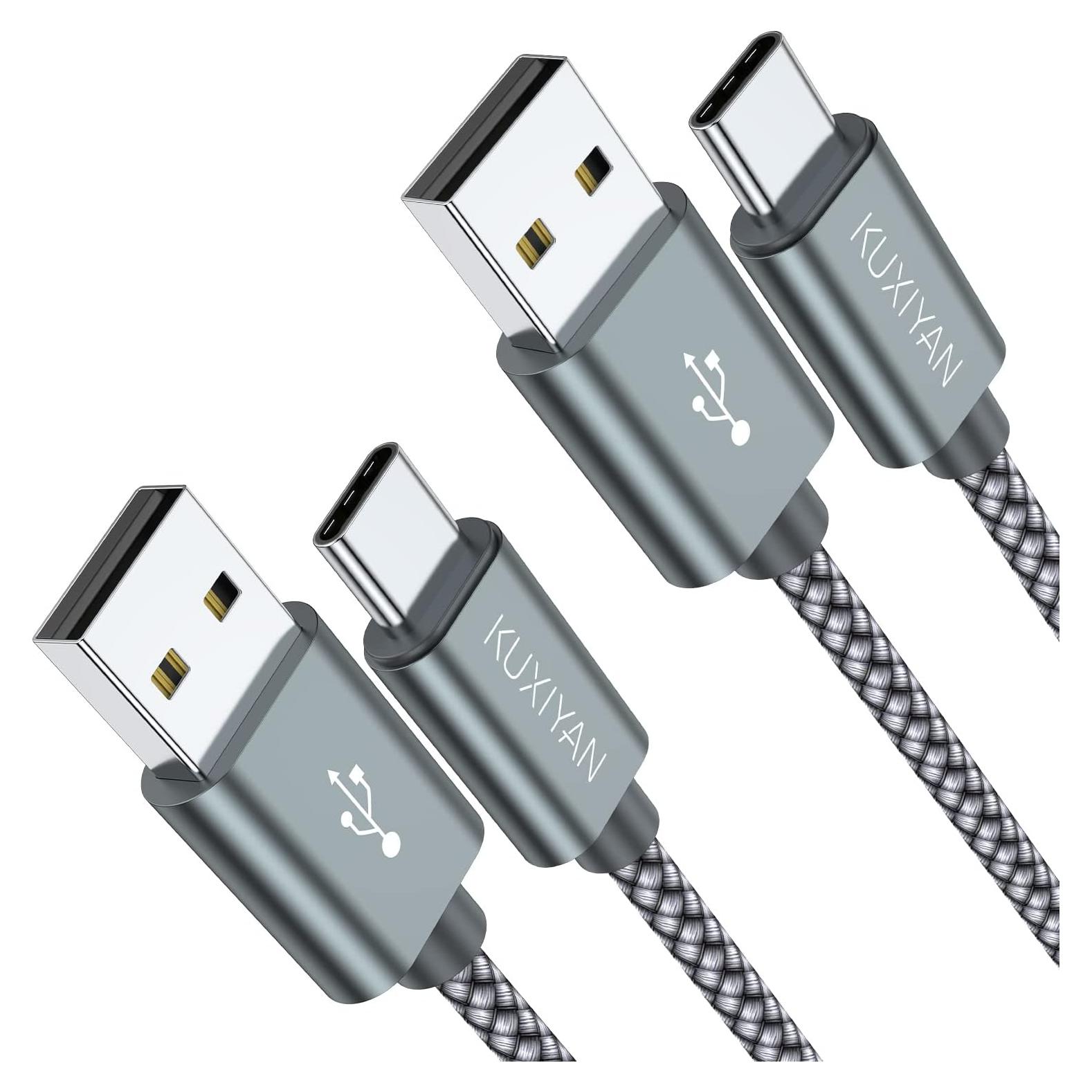 Cable USB Tipo C KUXIYAN 2-Pack 1.83m Carga Rápida Gris