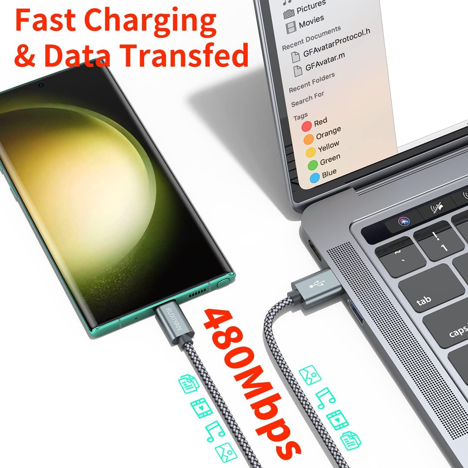 Cable USB Tipo C KUXIYAN 2-Pack 1.83m Carga Rápida Gris