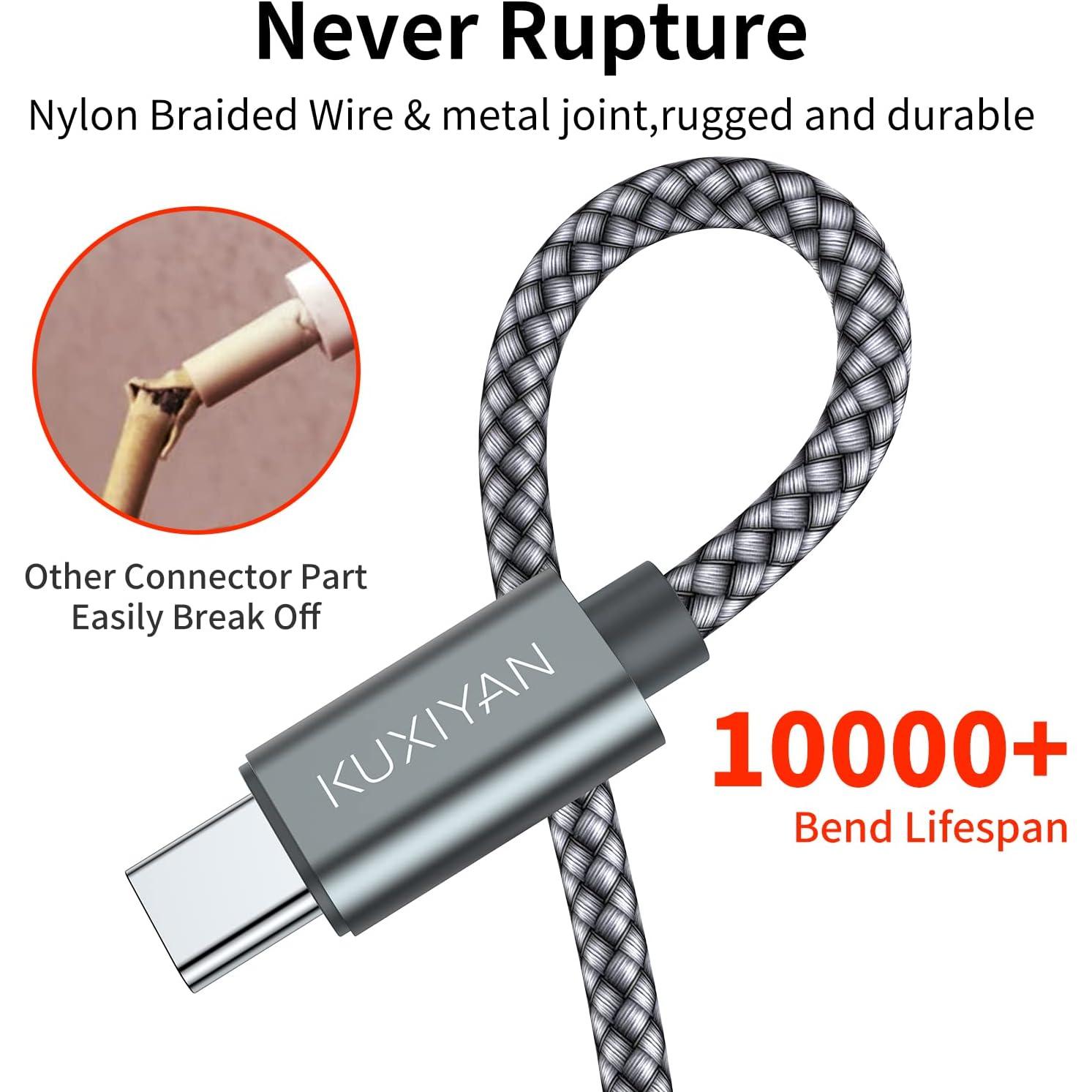 Cable USB Tipo C KUXIYAN 2-Pack 1.83m Carga Rápida Gris