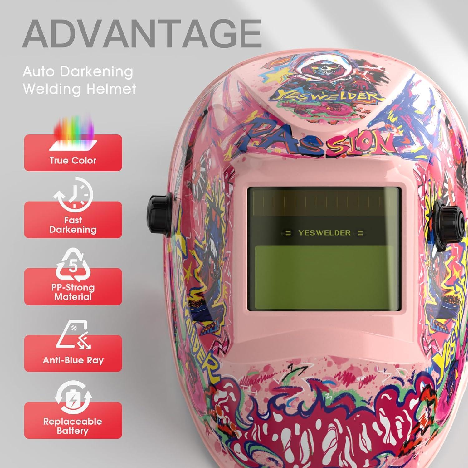 Casco de Soldadura YESWELDER LYG-L600A-PK con Oscurecimiento Automático