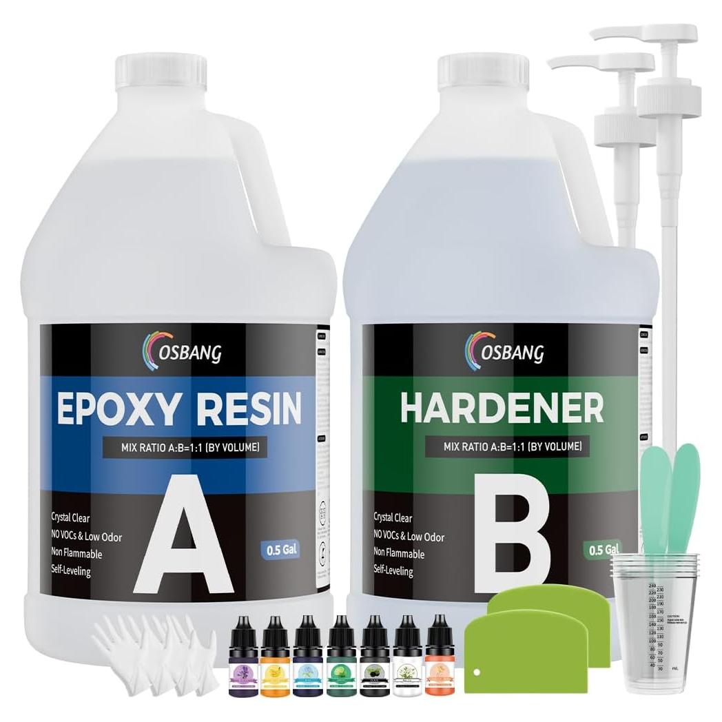 Resina Epóxica OSBANG 1 Gal Transparente Dura UV Kit Artesanía