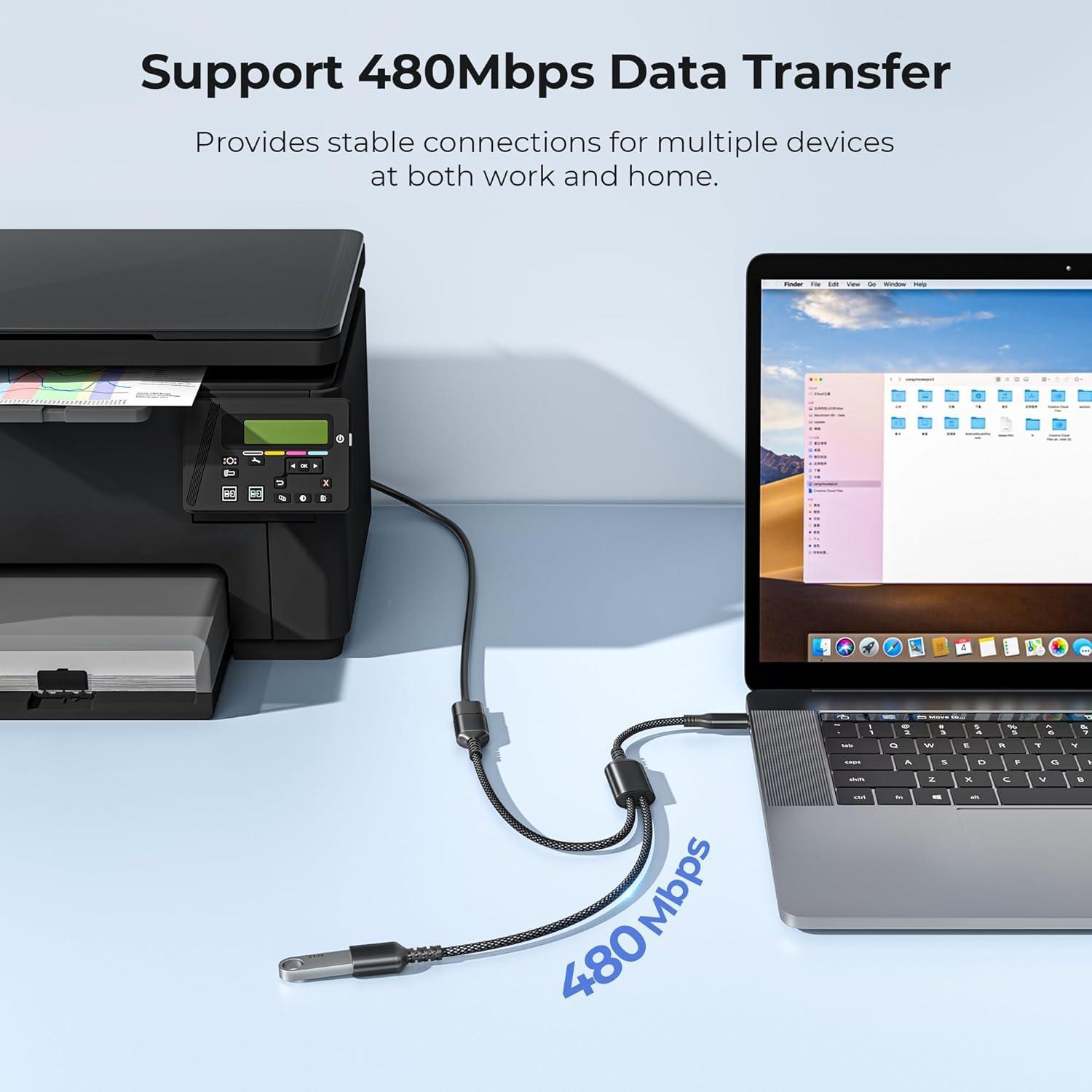 Adaptador USB C a Doble USB A 1FT Basesailor Negro