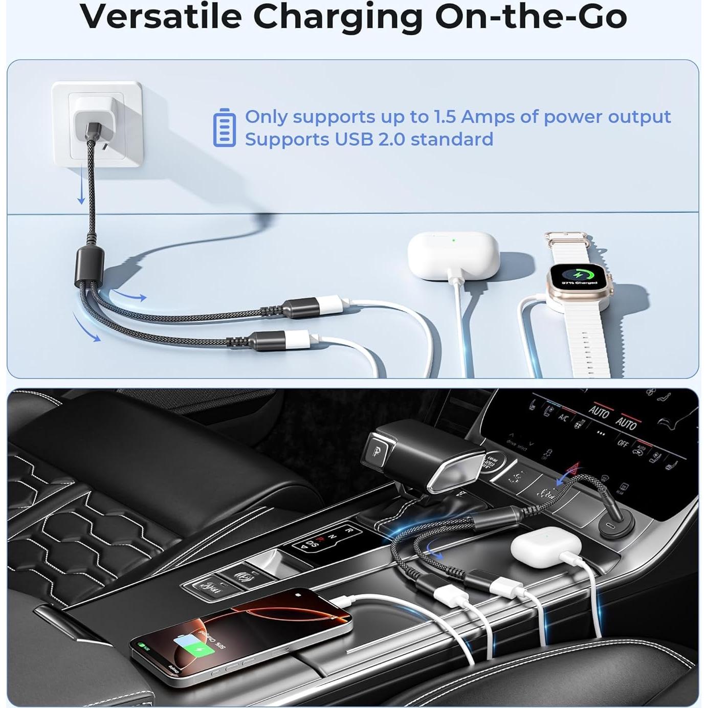 Adaptador USB C a Doble USB A 1FT Basesailor Negro