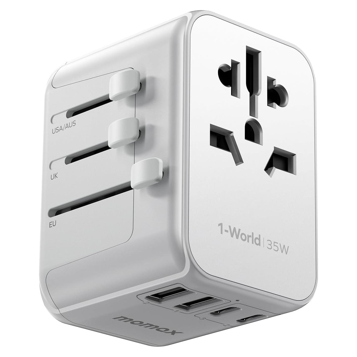 Adaptador de Enchufe de Viaje MOMAX UA9, Carga Rápida 35W, 5 Puertos