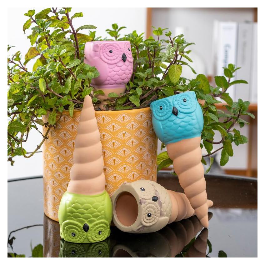 Paquete de 4 Picos de Riego Automático Terracota Búho 16 cm