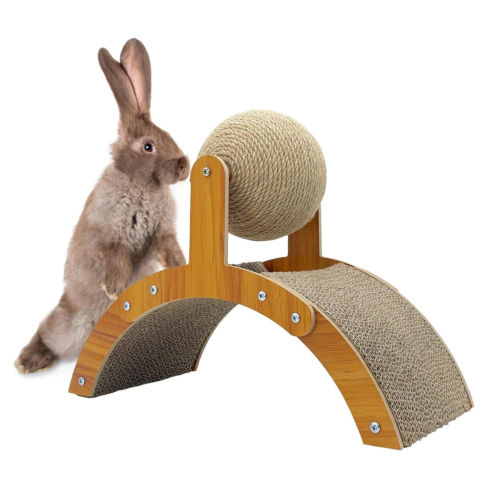 Rascador 2-en-1 para Conejos Fhiny con Bola de Sisal Natural