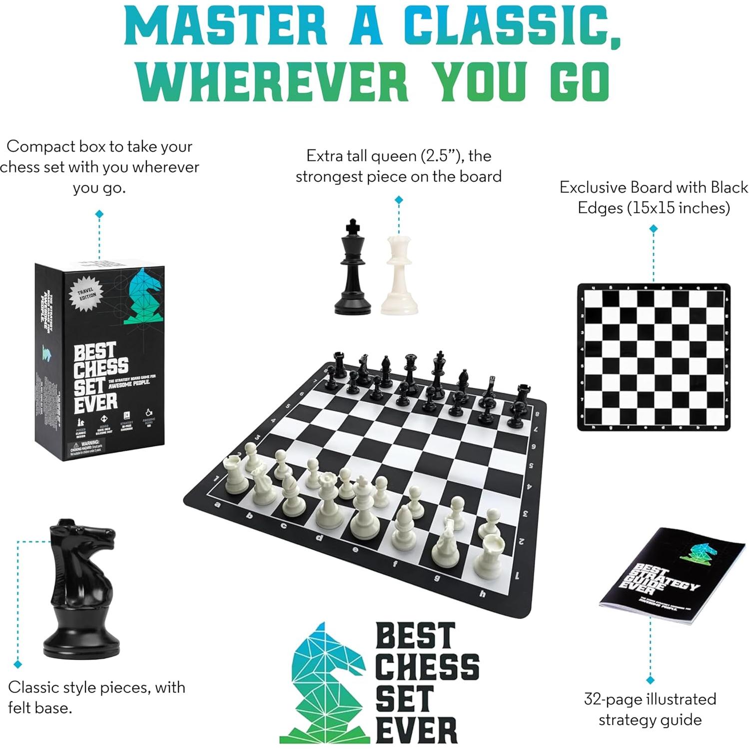 Juego de Ajedrez Portátil Chess Geeks 1x Piezas Staunton 38 cm