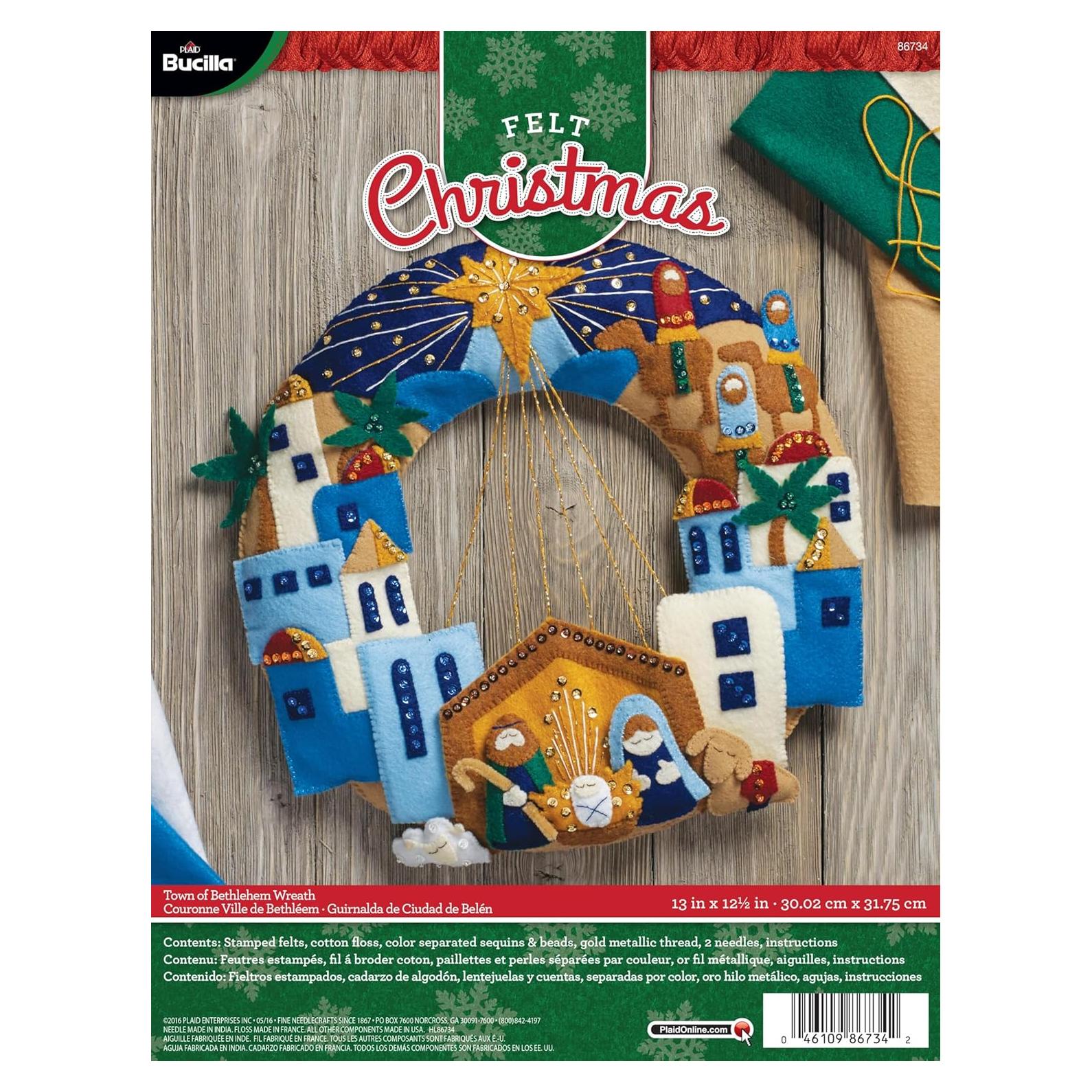 Corona de Aplicación de Fieltro Bucilla 33x31.75cm Navidad