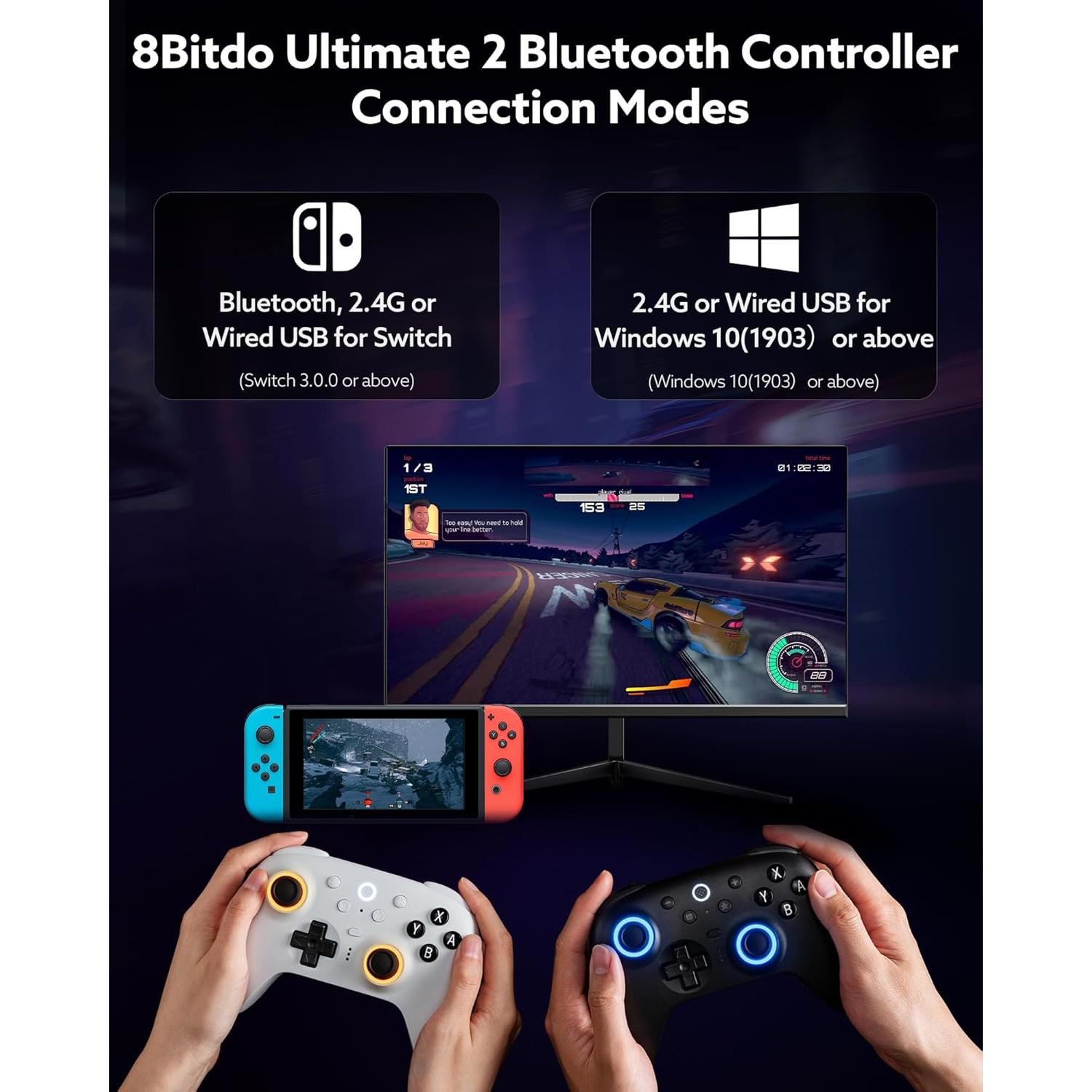 Controlador Bluetooth Ultimate 2 8Bitdo para Switch y PC Negro