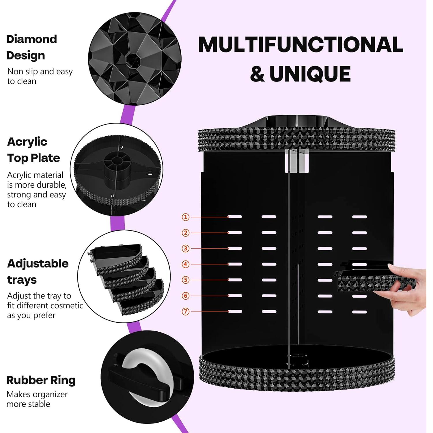 Organizador de Maquillaje Rotatorio Hemtroy 360° 7 Capas Negro