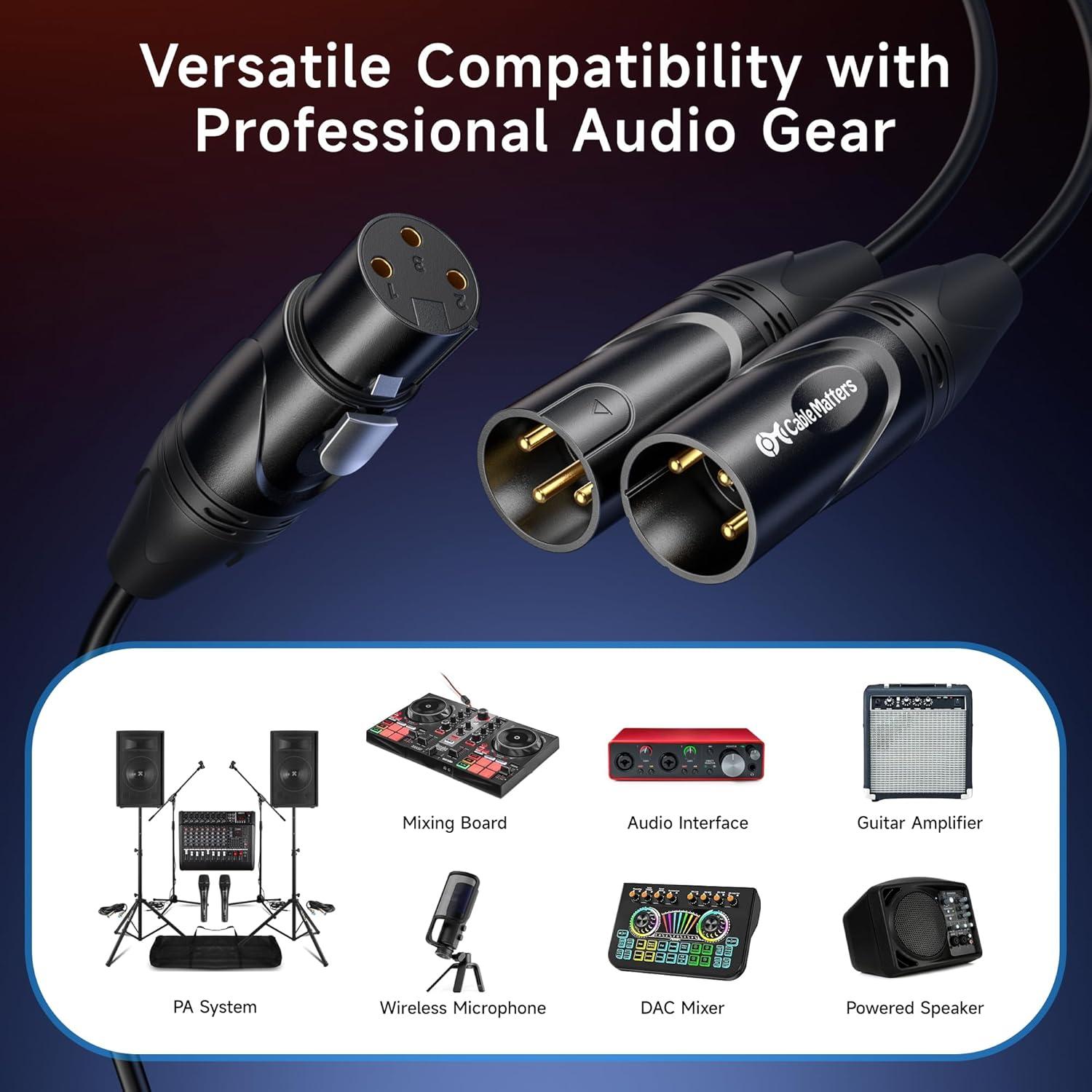 Cable Divisor XLR Balanceado 1.5ft Cable Matters 2 Macho a 1 Hembra