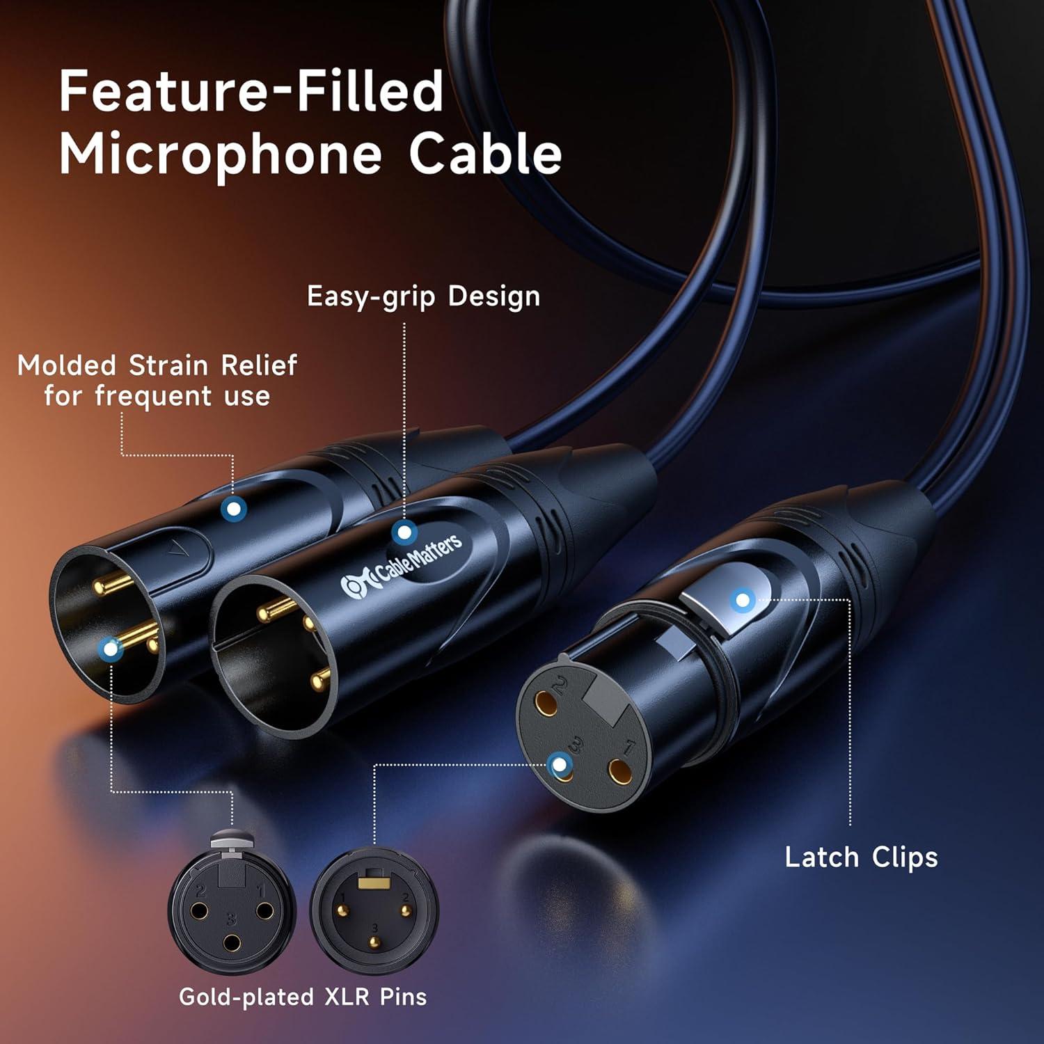 Cable Divisor XLR Balanceado 1.5ft Cable Matters 2 Macho a 1 Hembra