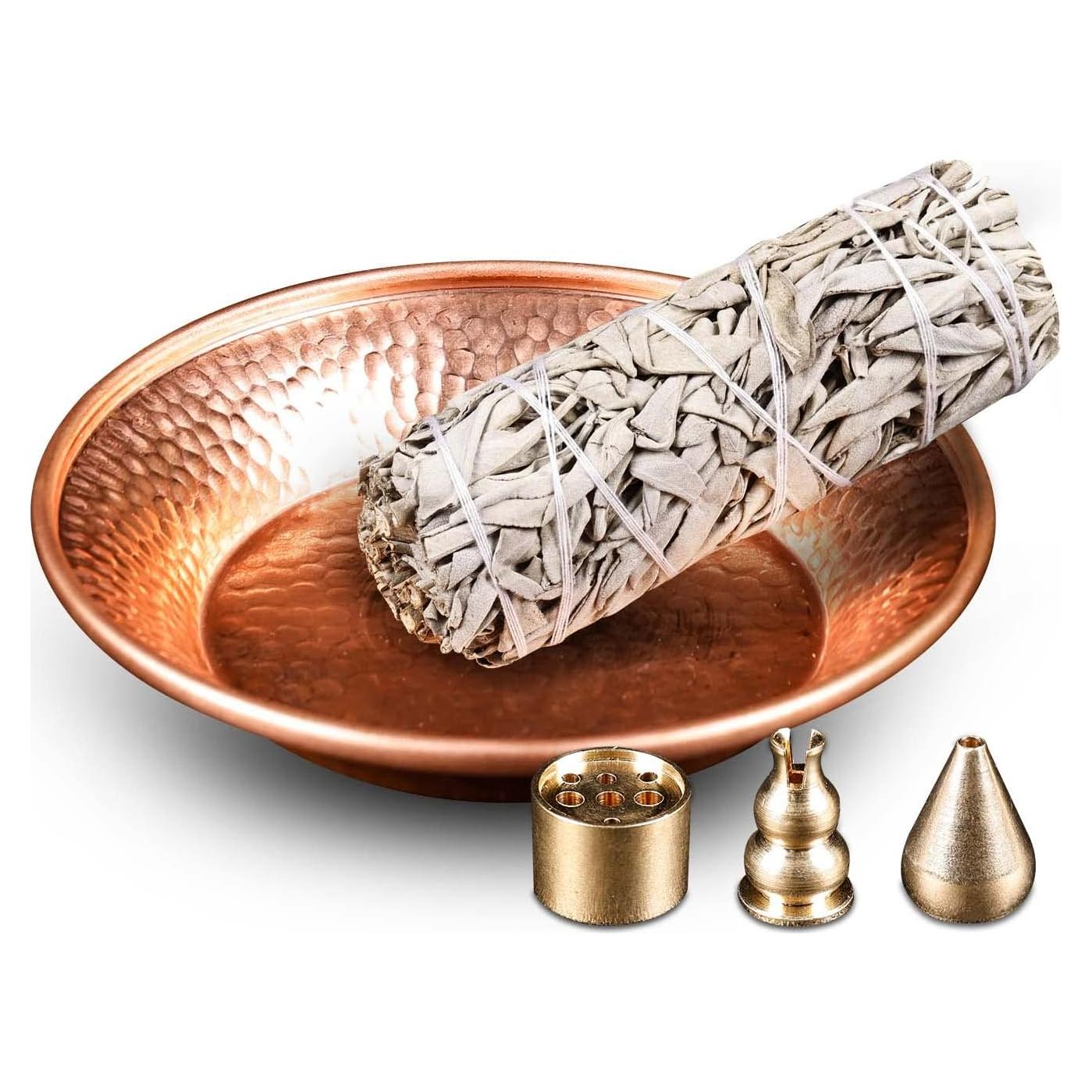 Juego de Soporte para Incienso Amitofo - Cuenco de Cobre Martillado