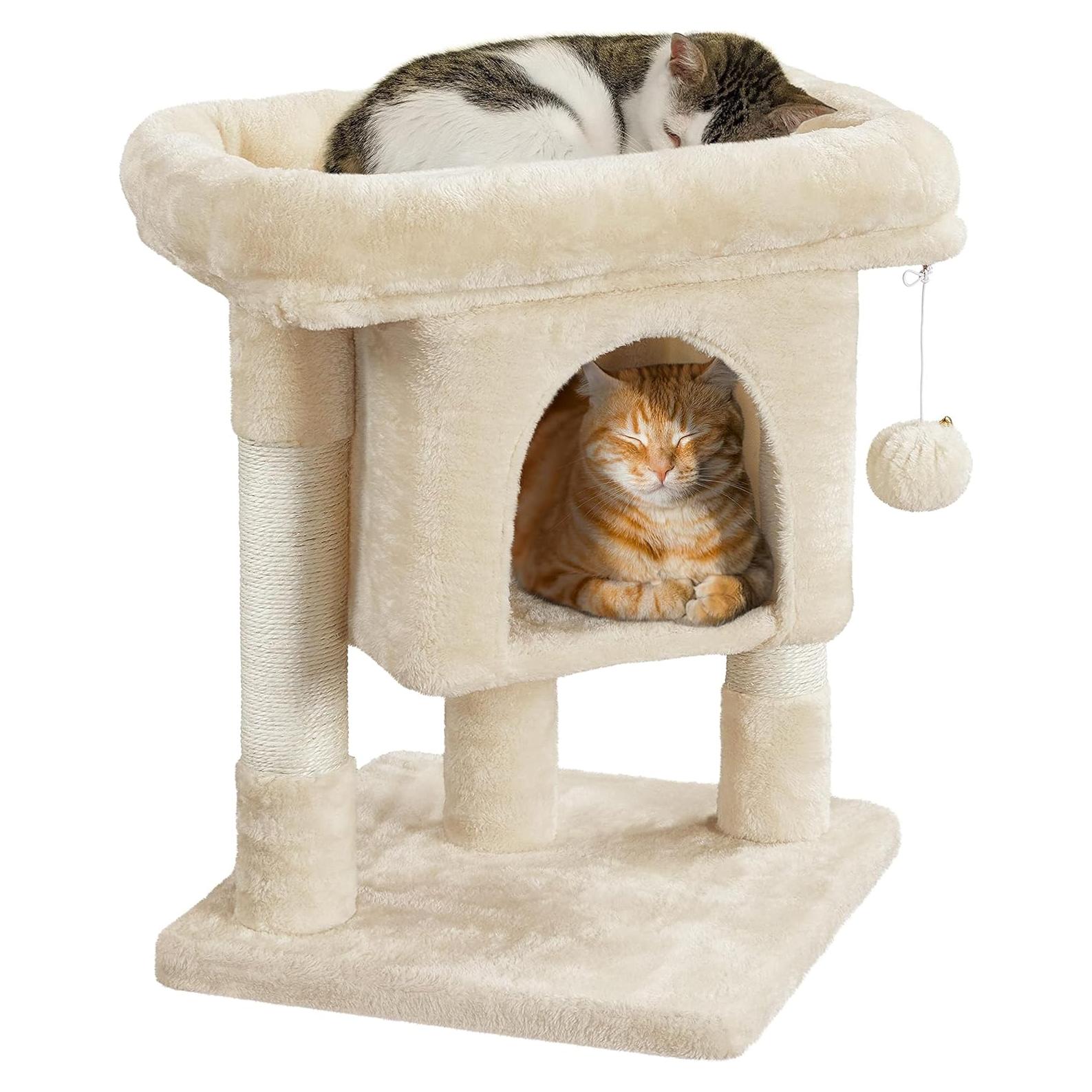 Torre para Gatos Yaheetech 60 cm con Rascador y Perchero Beige