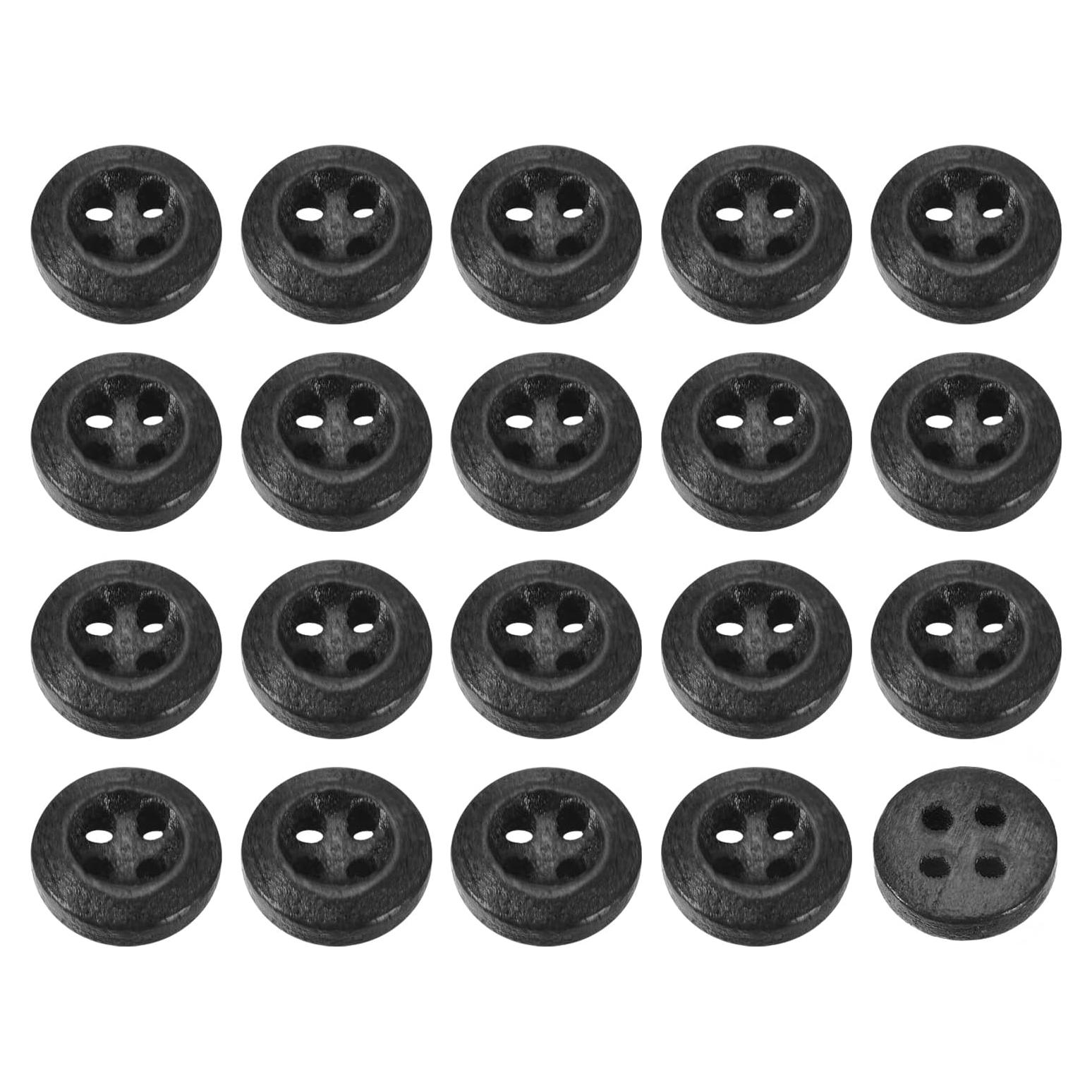 Botones de Madera uxcell 50 Pcs 9mm Redondos 4 Agujeros Negros