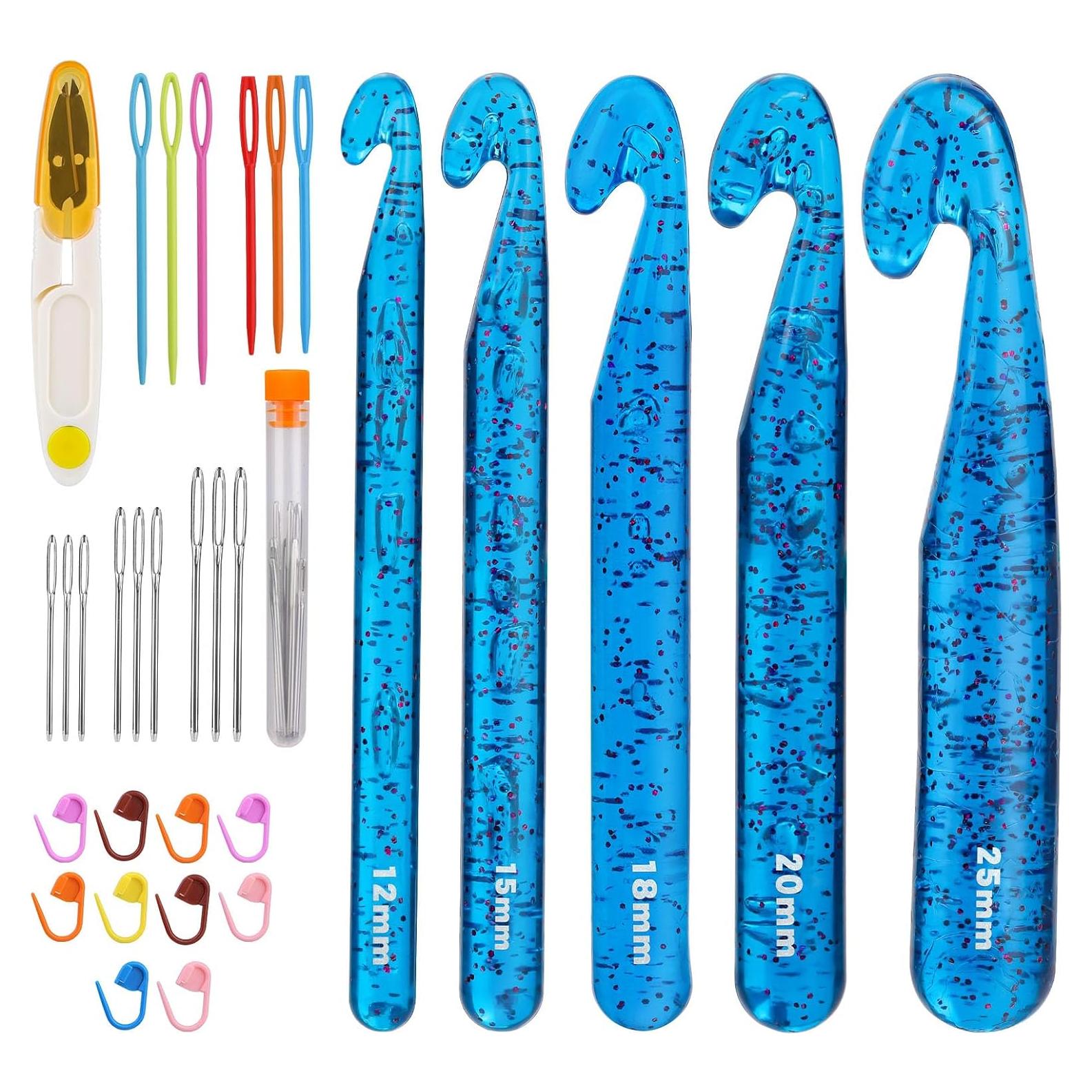 Conjunto de Ganchos de Crochet Grandes QMNNMA 12-25mm Azul