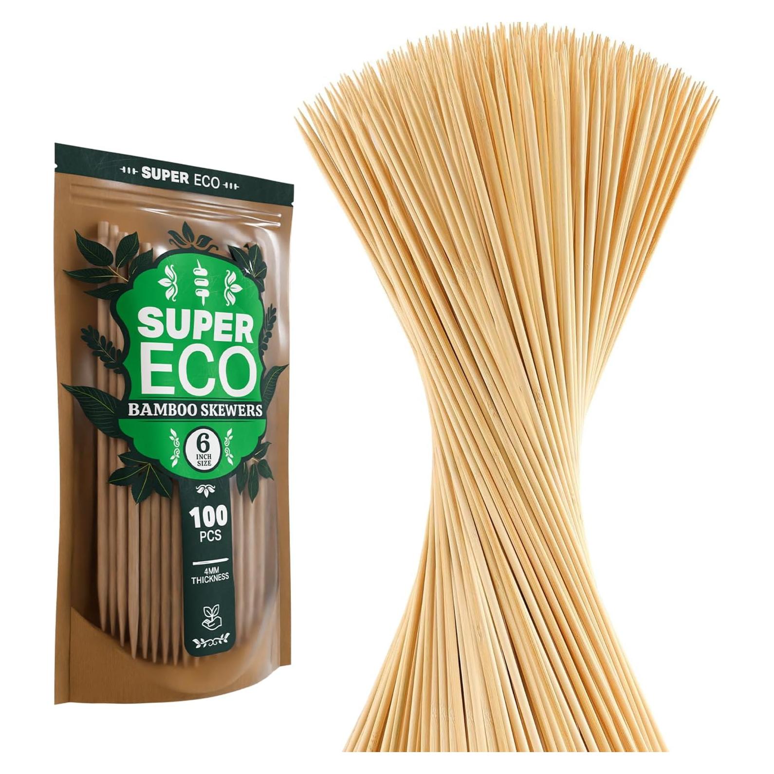 Pinchos de Bambú Natural Super Eco 100 Pcs 15.24 cm