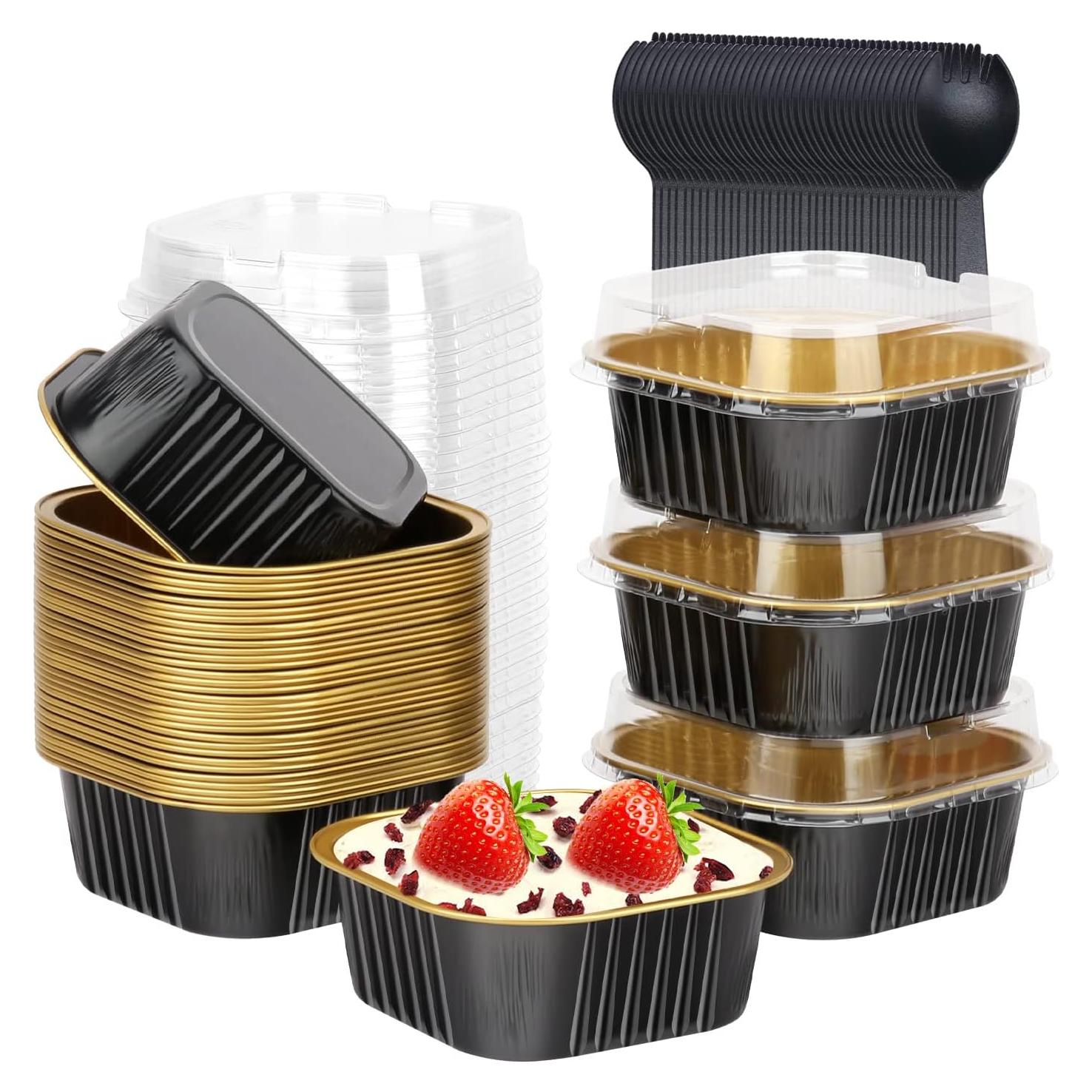 Moldes para Mini Pasteles LNYZQUS 5oz Aluminio con Tapa - Paquete 40