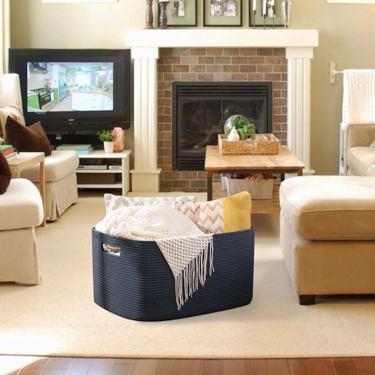 Cesta de Almacenamiento OIAHOMY 75L Algodón Azul 55.88x43.18x30.48cm