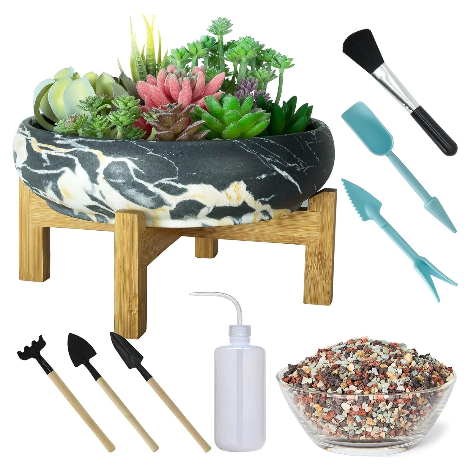 Maceta Suculenta Cerámica Mármol ARTKETTY 25.4cm con Drenaje