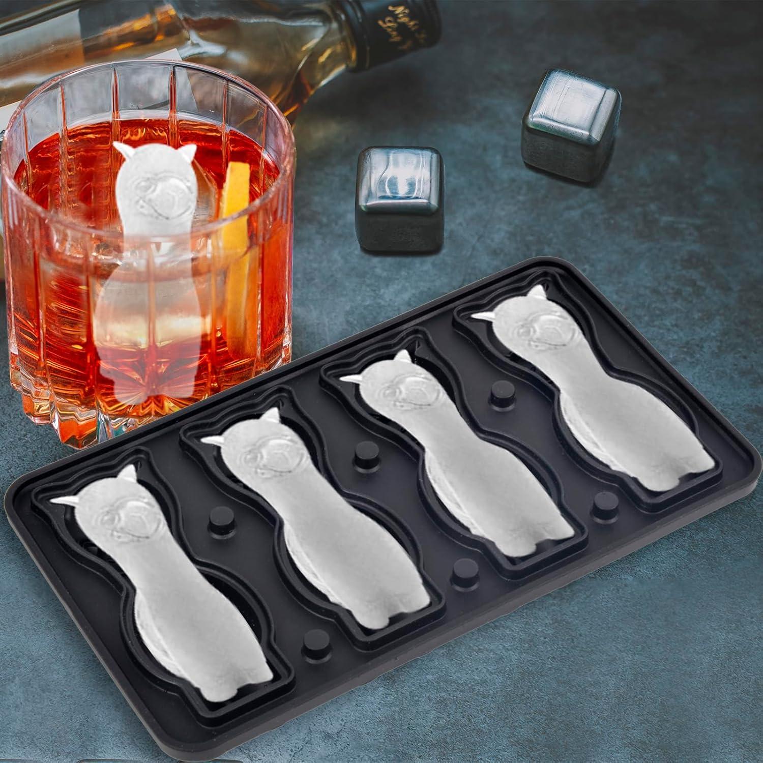 Molde de Hielo Alpaca 3D - Bandeja Silicona Reutilizable 4 Cubos