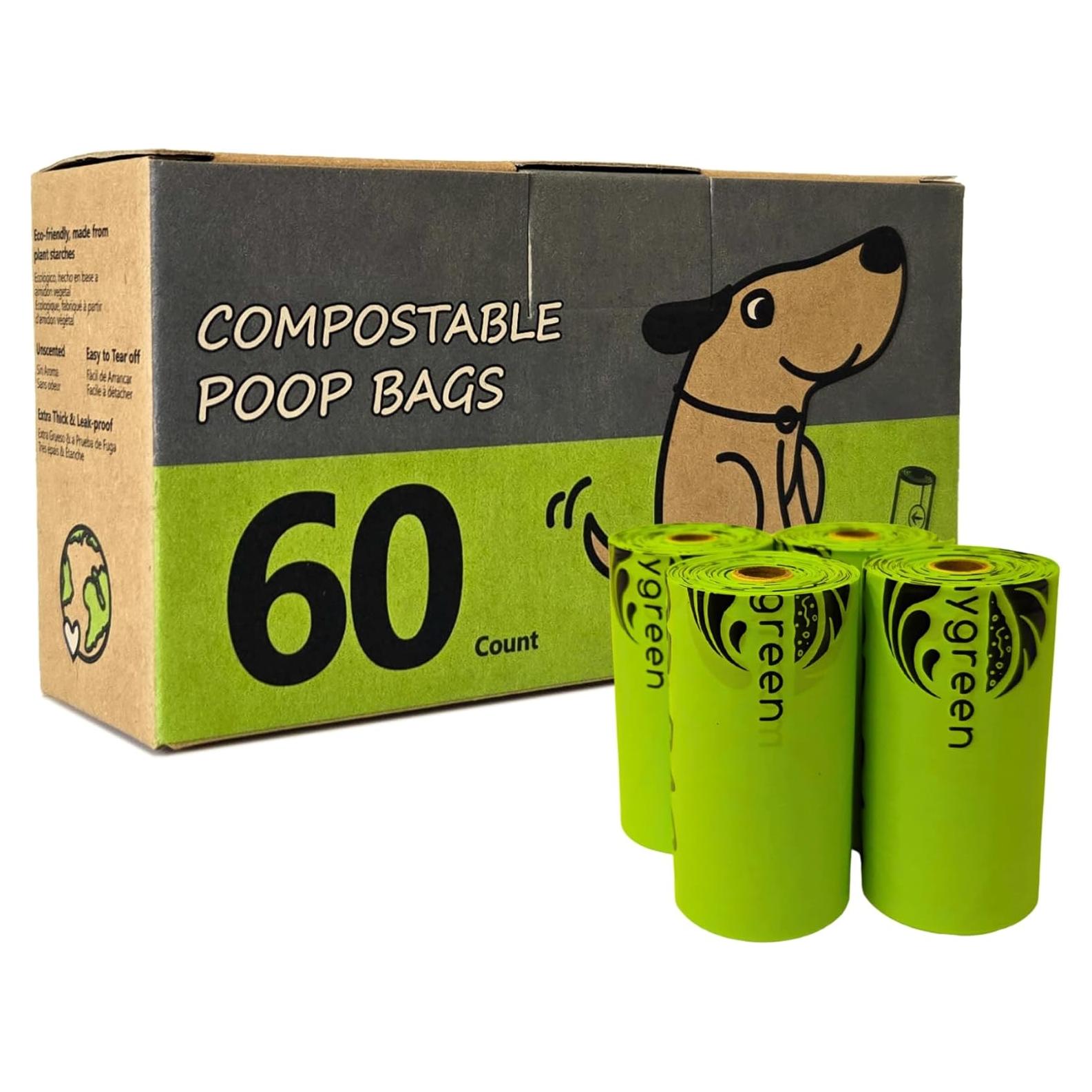 60 Bolsas Compostables Moonygreen para Excremento de Perro 23x33cm