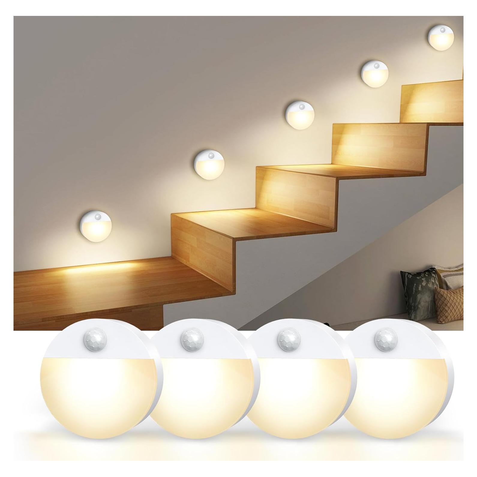 Luz de Movimiento AMIR LED Inalámbrica 4 Piezas Blanco Cálido