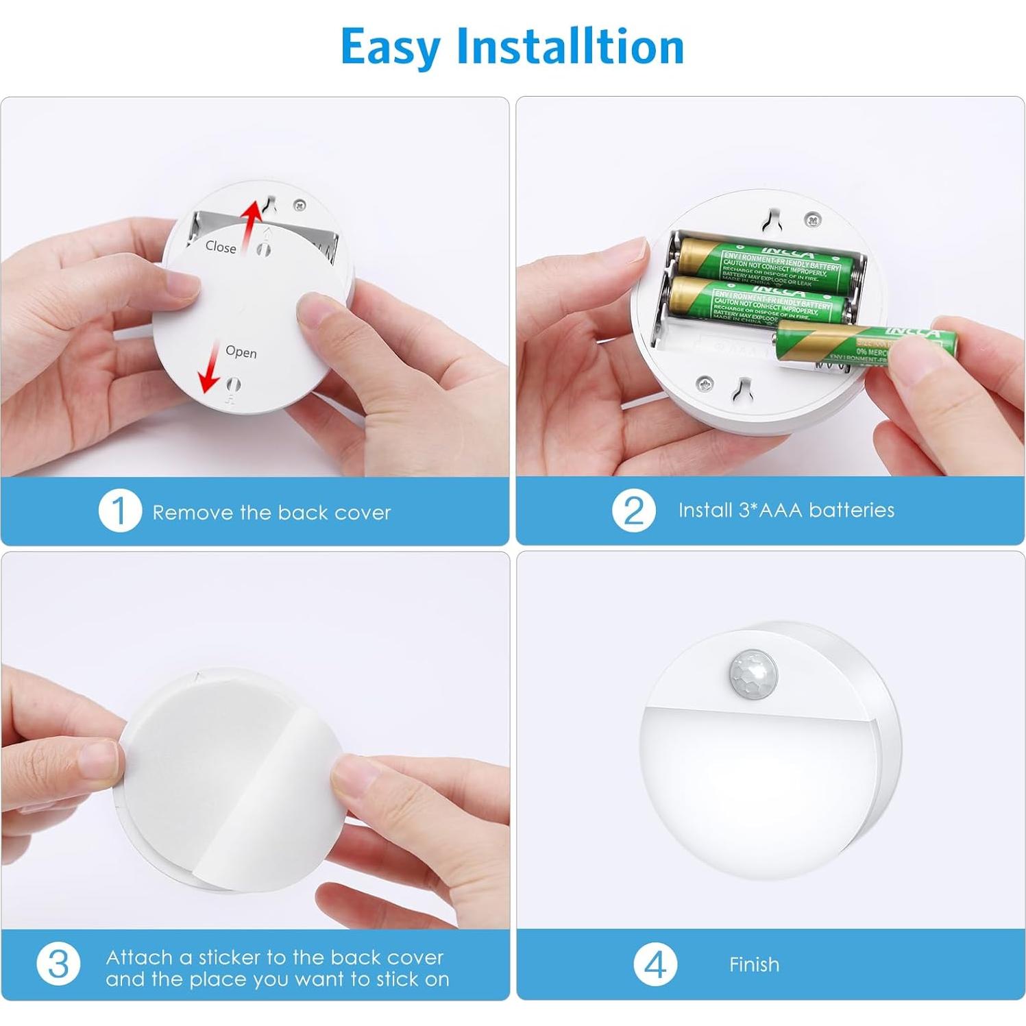 Luz de Movimiento AMIR LED Inalámbrica 4 Piezas Blanco Cálido