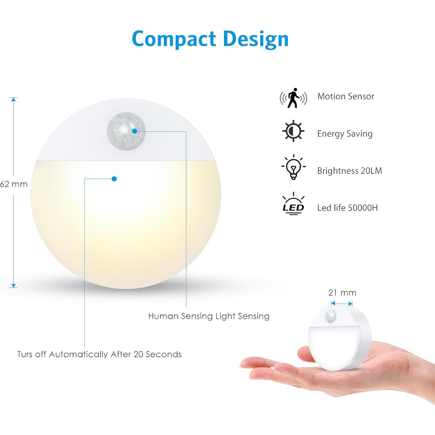 Luz de Movimiento AMIR LED Inalámbrica 4 Piezas Blanco Cálido