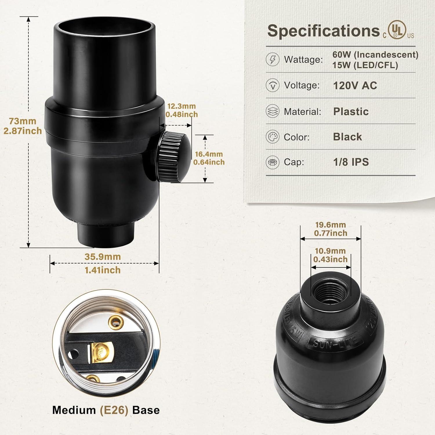 Socket de Lámpara Regulable DiCUNO E26 Vintage Negro 60W