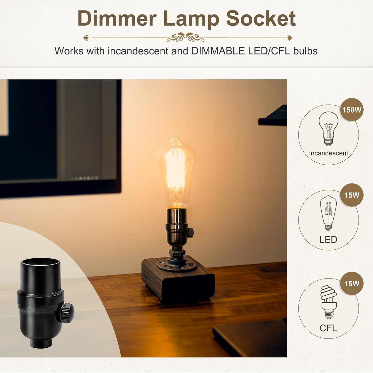 Socket de Lámpara Regulable DiCUNO E26 Vintage Negro 60W